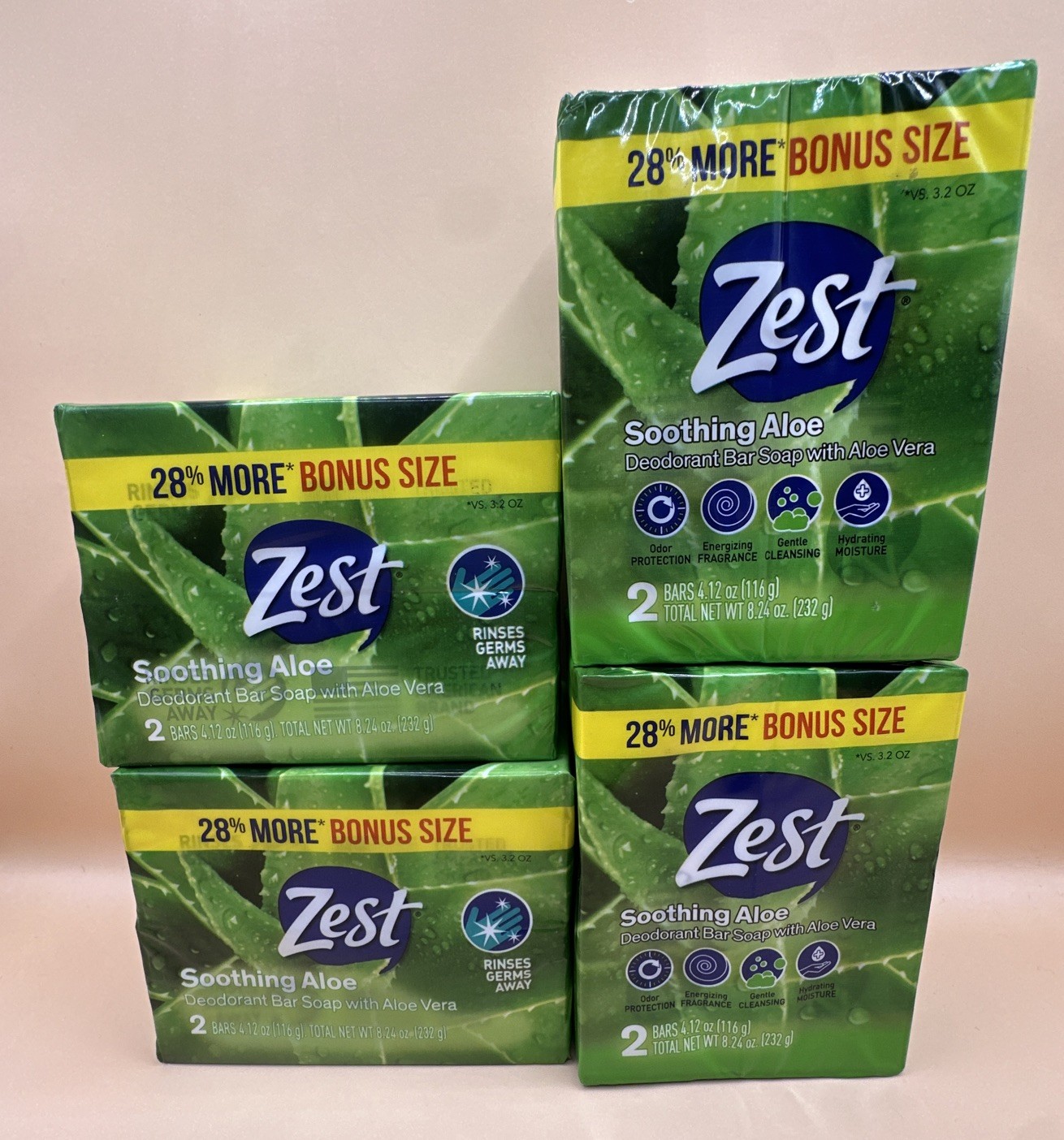 4pack Of Zest Soothing Aloe Deodorant Bar Soap With Aloe