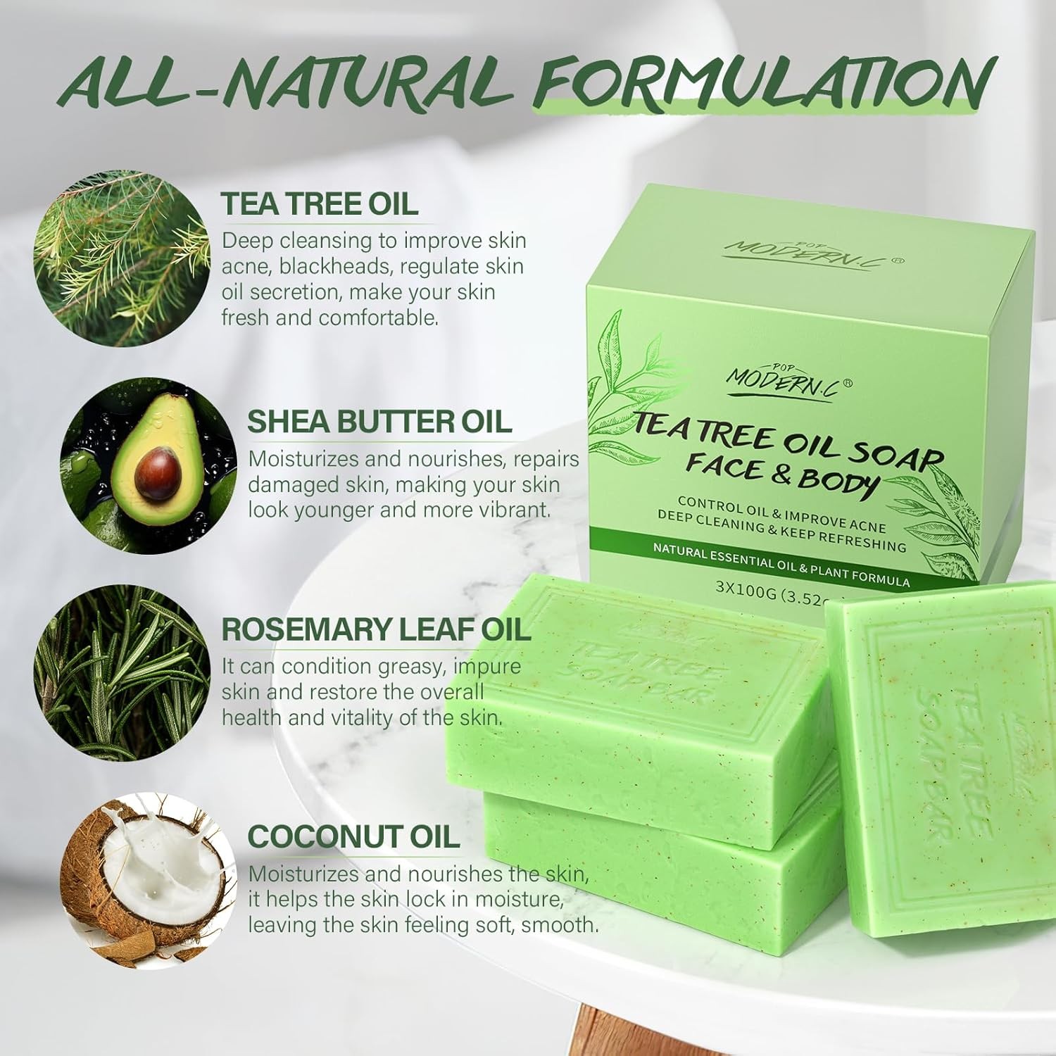 Tea Tree Soap Bar 3x100g for Face & Body Acne Odor Athlete’s Foot All Skin Typ