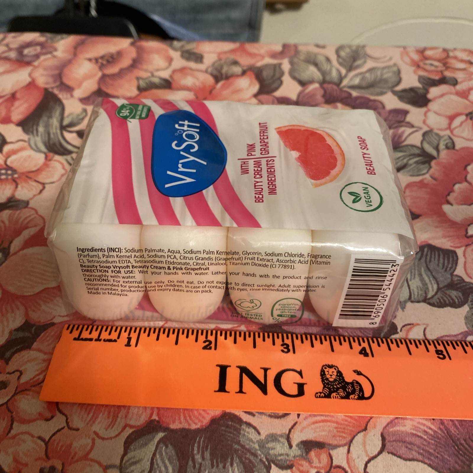 Vry Soft NIP Pink Grapefruit Vegan Soap 2.82 oz Bars Pkg Of 4: 94% Natural