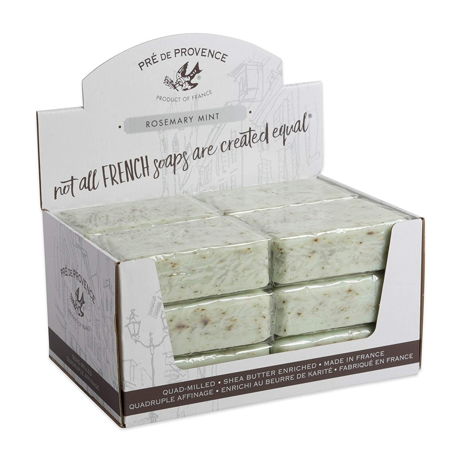 Pre de Provence ROSEMARY MINT Case 12 x 250 Gram French Soap Bath Shower Bars XL