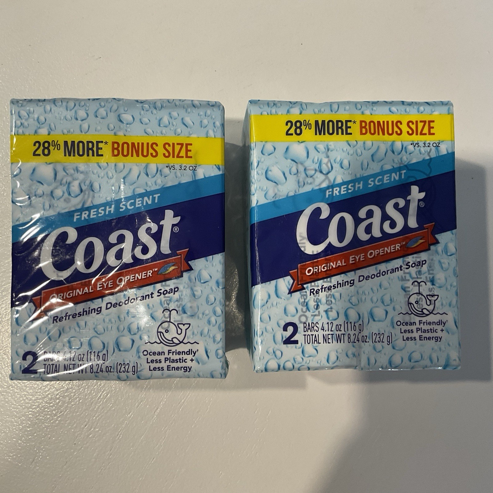 Pack of 2 Coast Deodorant Soap Bar Fresh Scent 4.12 oz Each Eye Opener Lot Of 2
