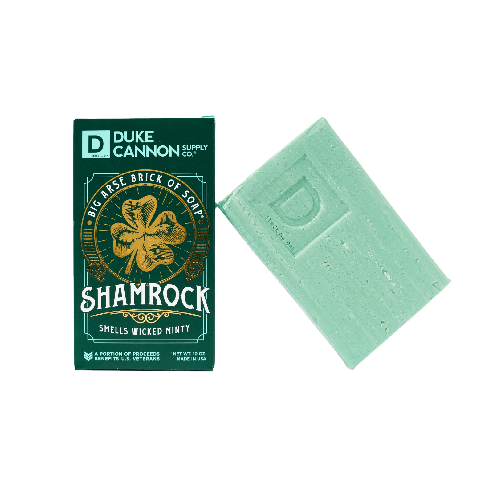 Duke Cannon Shamrock Soap Big Arse Brick of Soap Minty 10 oz Benefits USA Vets