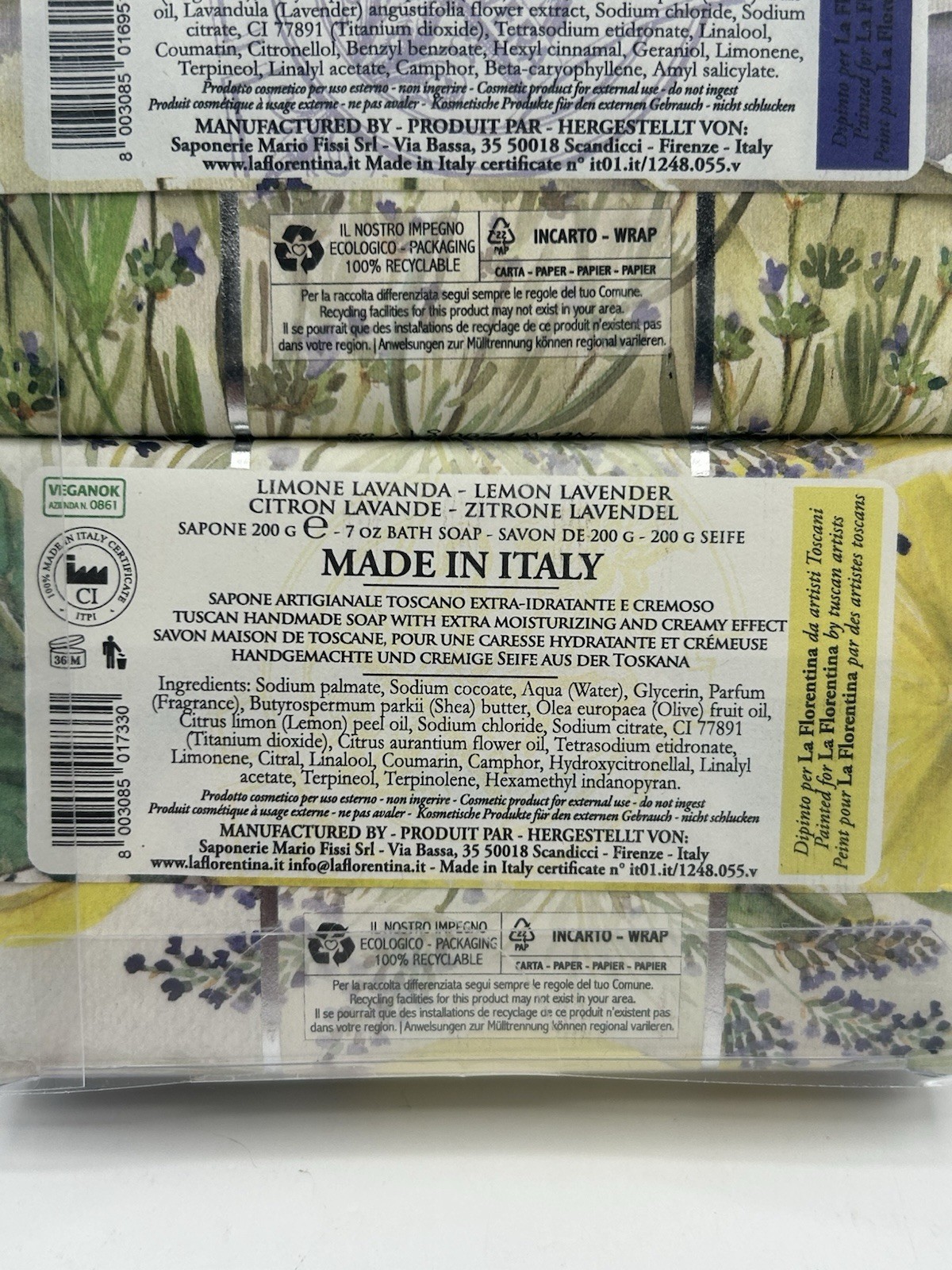 3 Pack La Florentina Bar Soap Set Lemon Lavender / Magnolia / Lavender 7oz Each