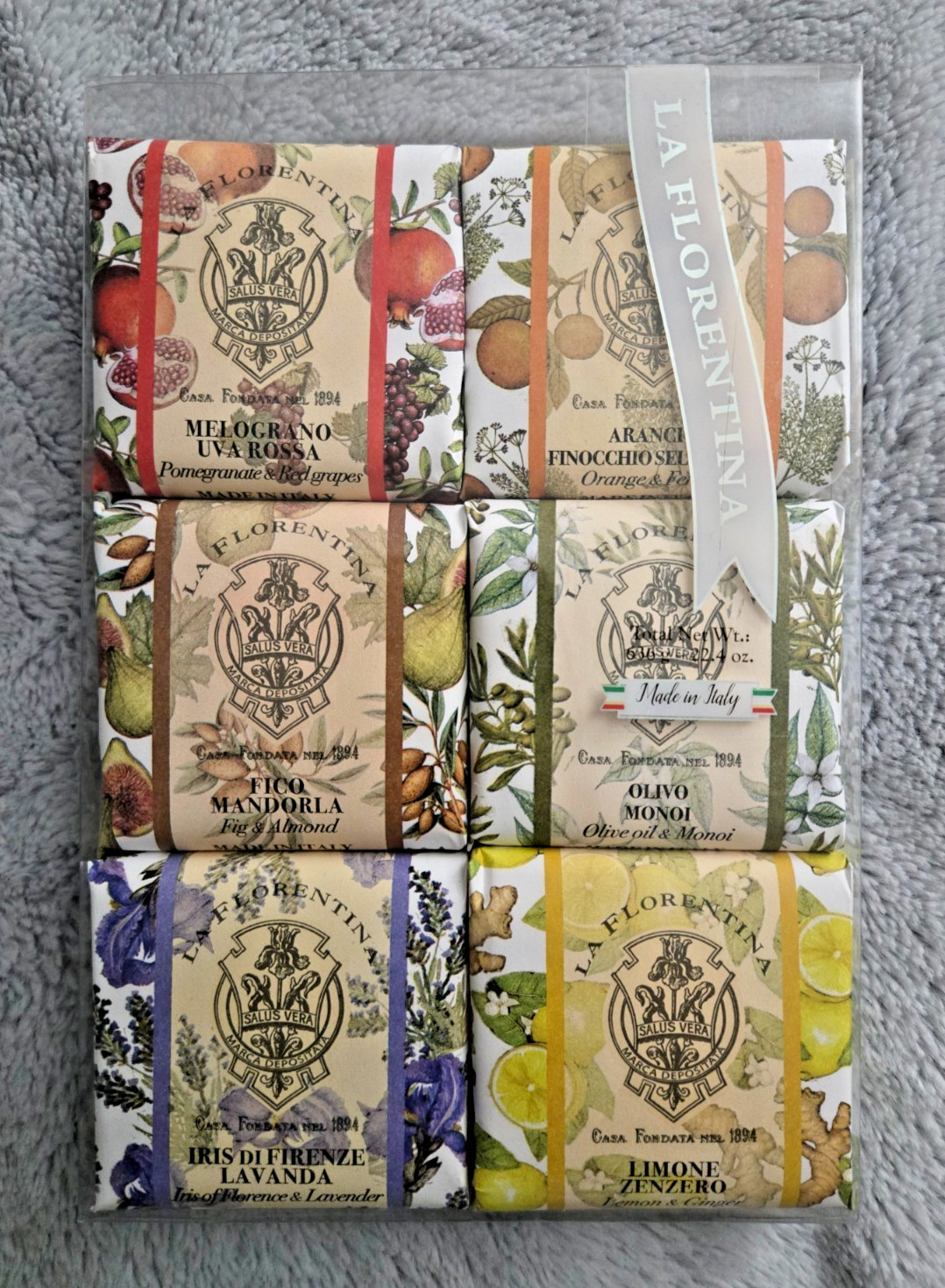 La Florentina Luxury Soap Gift Set 6 Assorted Fragrances Made in Italy- New
