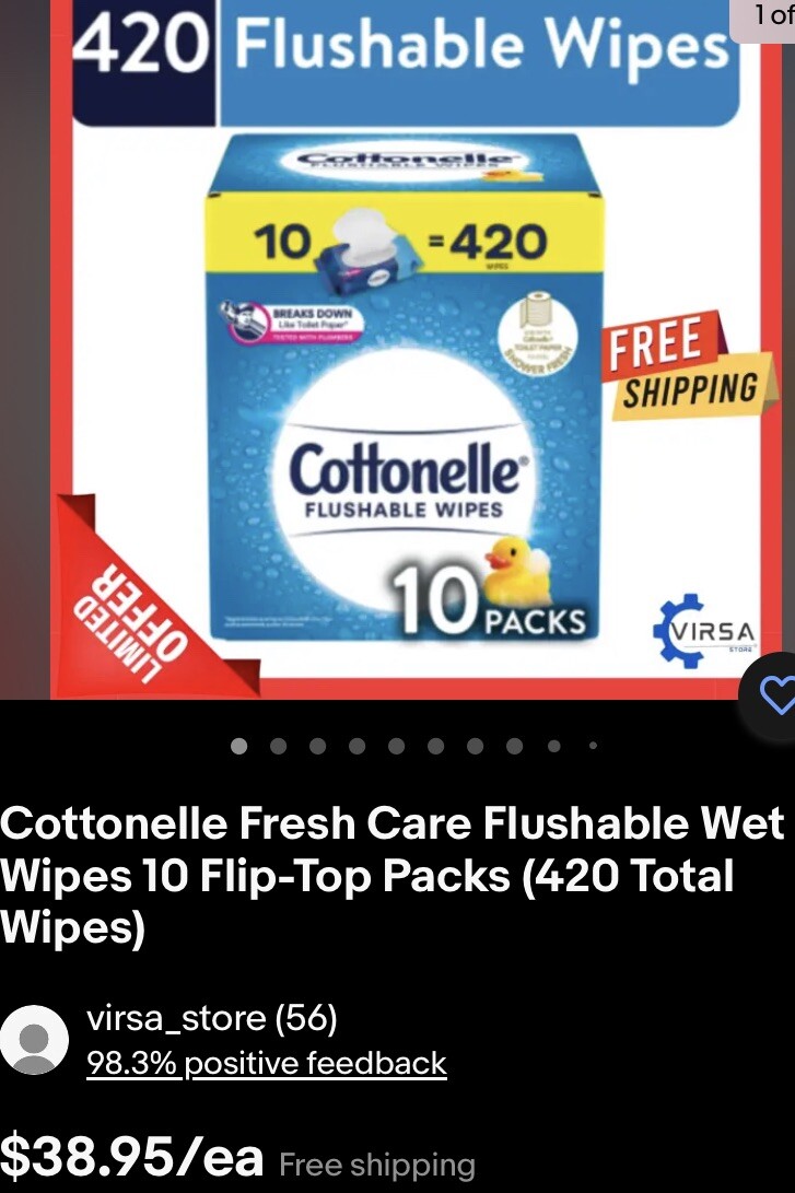 Cottonelle Fresh Care Flushable Wet Wipes 10 Flip-Top Packs (420 Wipes) + Gift!!