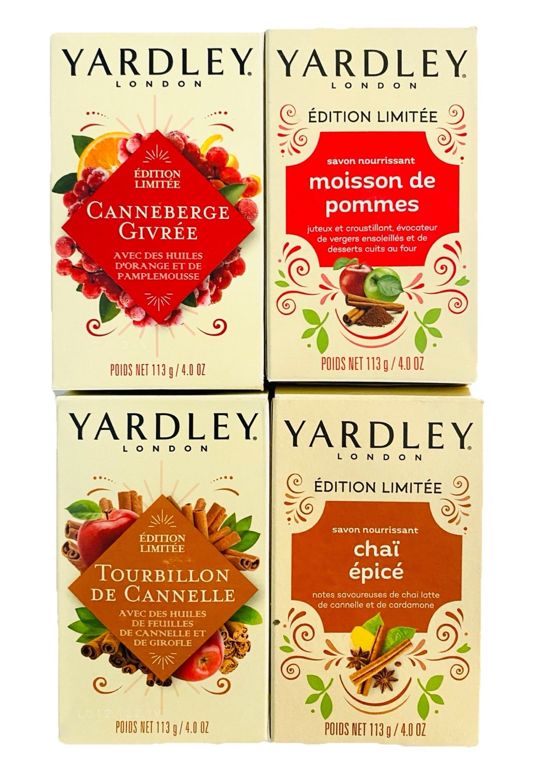 4 Yardley London Ltd Edition Soap Frosted Cranberry Spiced Chai Apple & Cinnamon