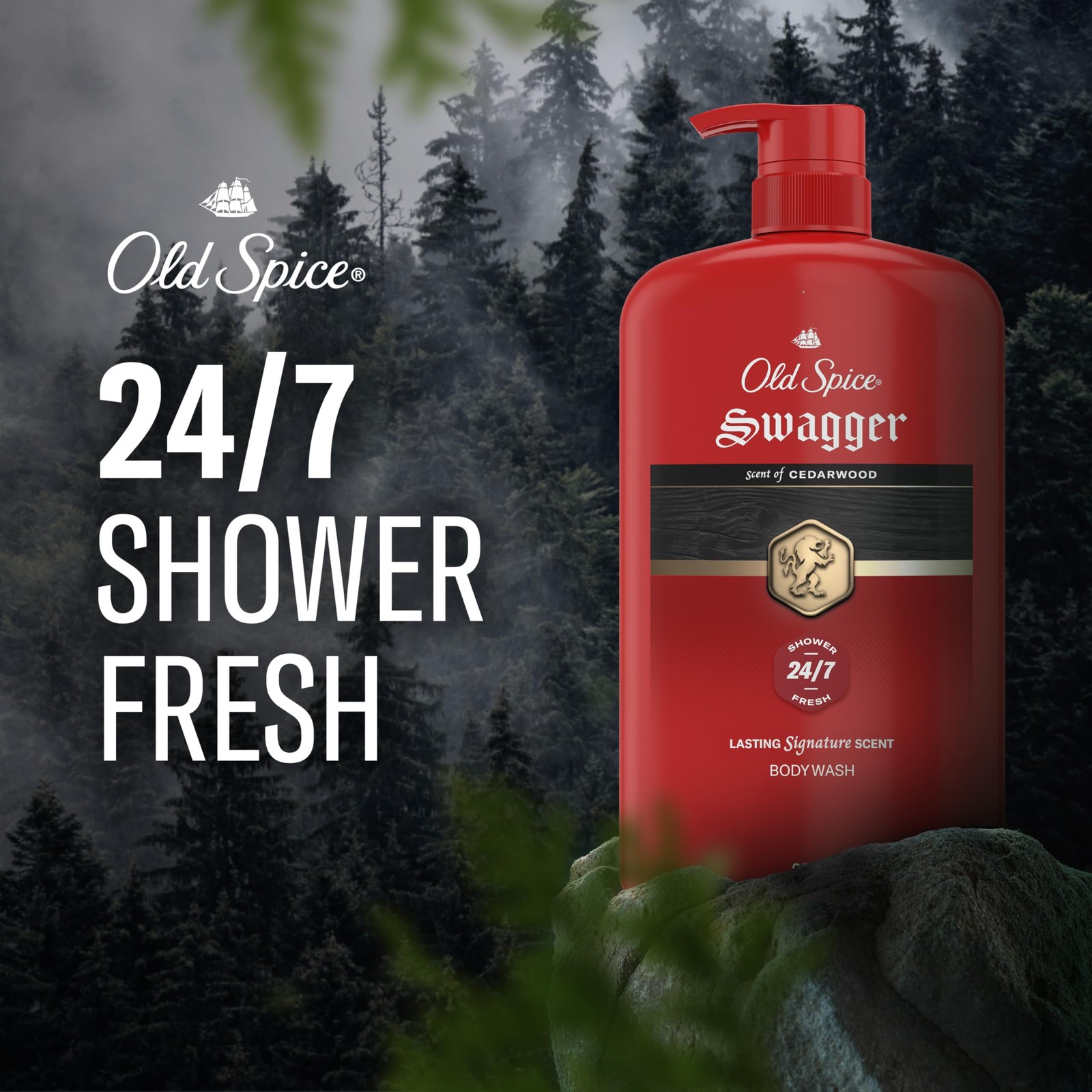 Old Spice Body Wash for Men, 24/7 Shower Fresh 33.4 Fl Oz (Pack of 4), red