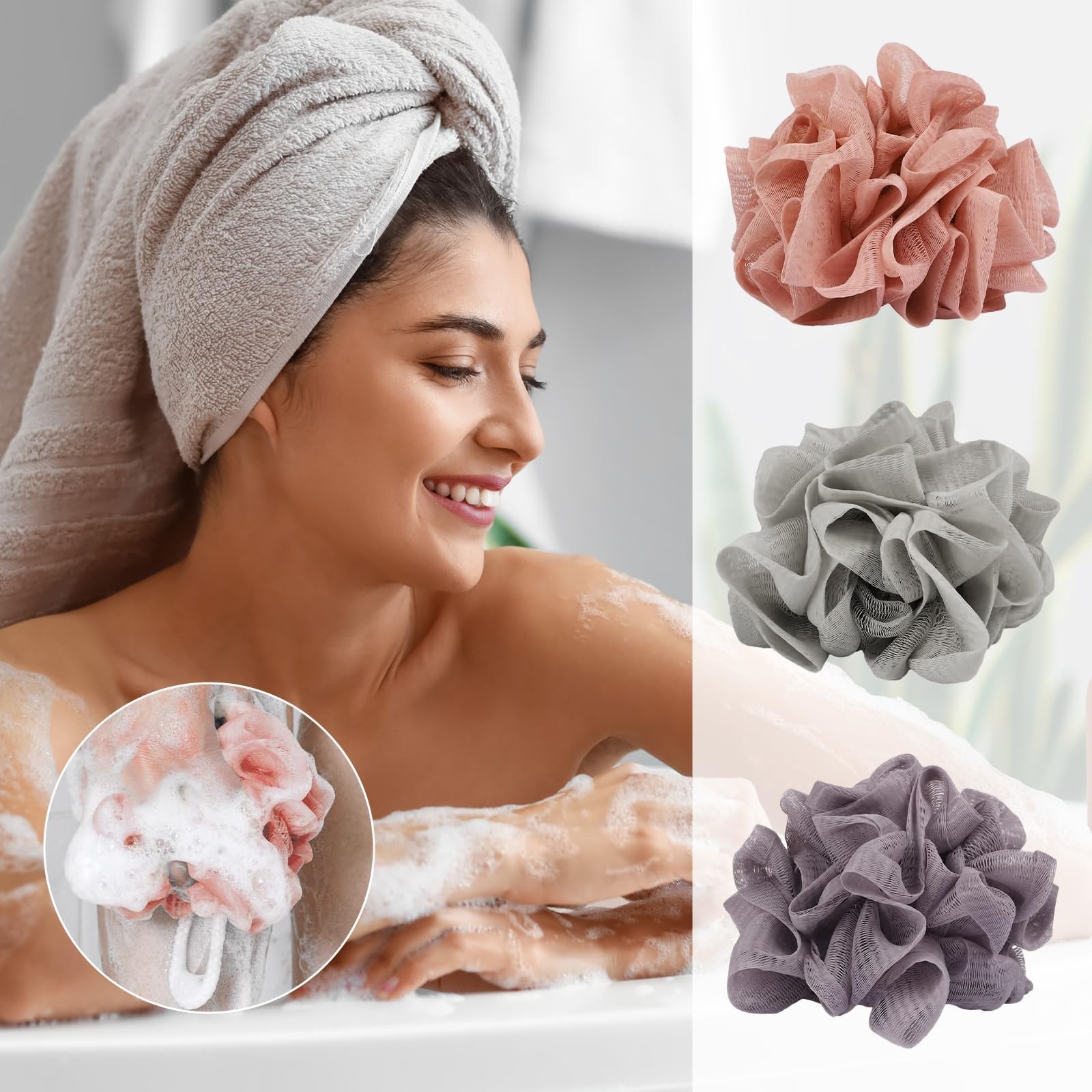 3 Pcs Soap Bar Loofah, 2 in 1 Bar Soap Loofah Pouch Can Hold Soap Effective E…