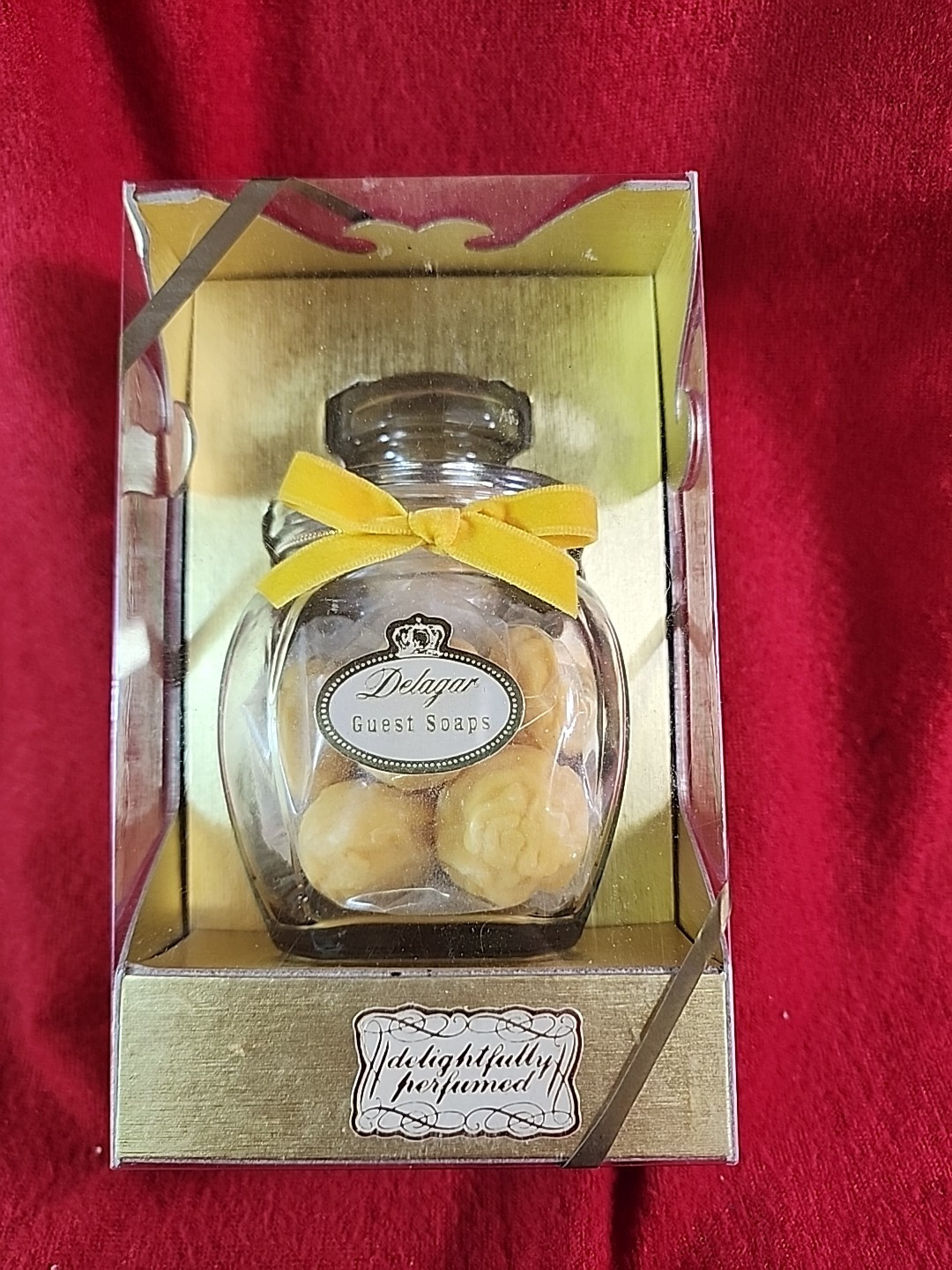 Delightfully Perfumed Delagar Yellow Floral Guest Soaps In Lidded Dutch Jar