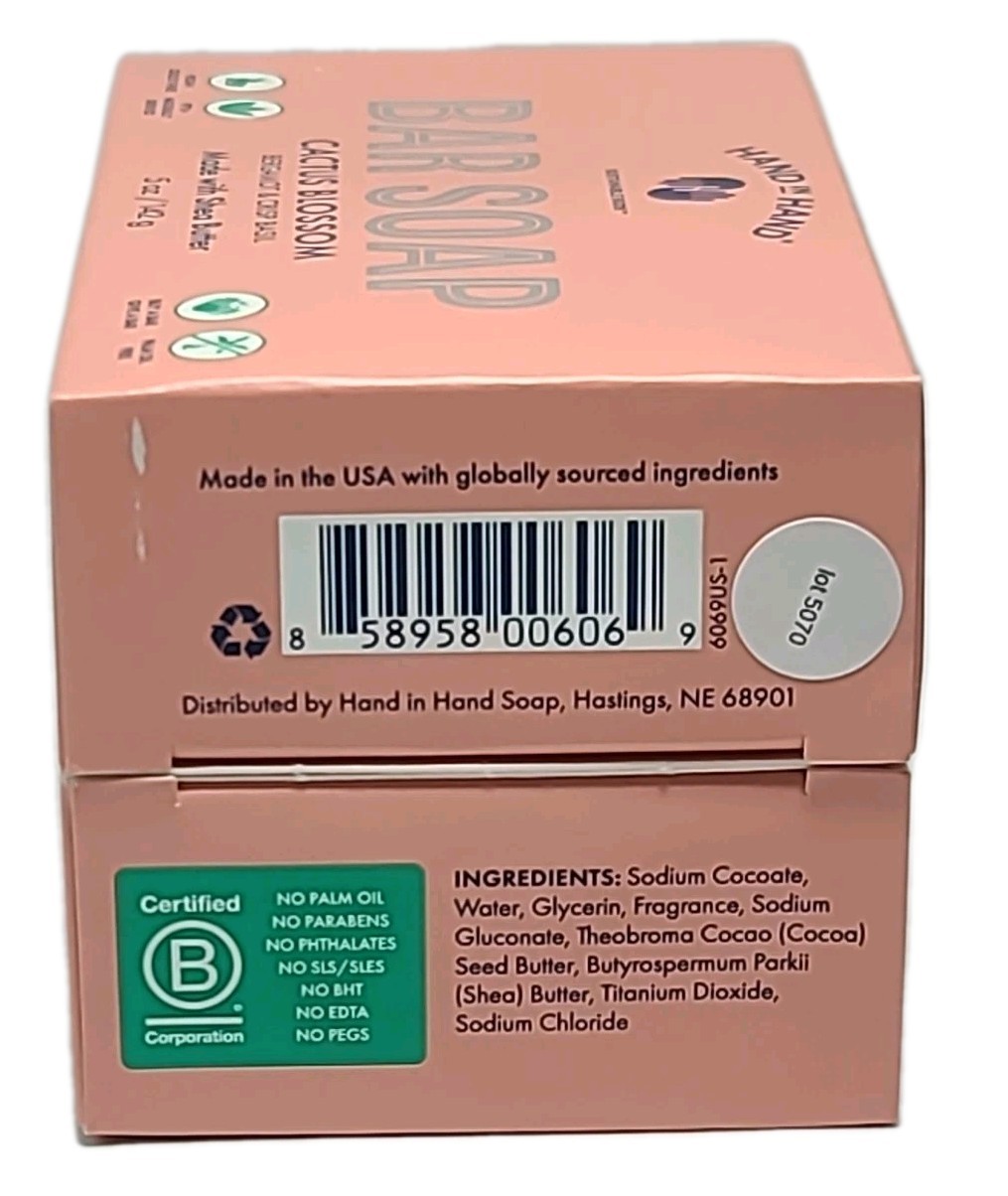 3 × HAND in HAND Bar Soap Bergamot & Crisp Basil, CACTUS BLOSSOM Scent 5 oz Each