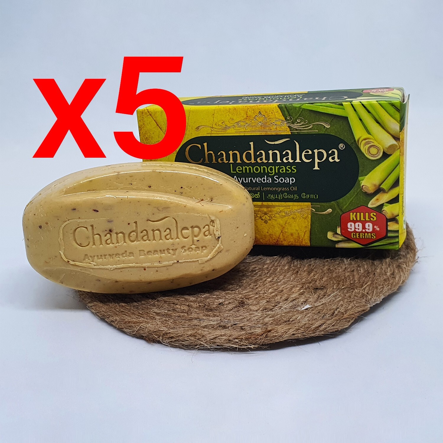 Chandanalepa Lemongrass Ayurveda Herbal Beauty Soap Clean Healthy Body Skin 5pcs