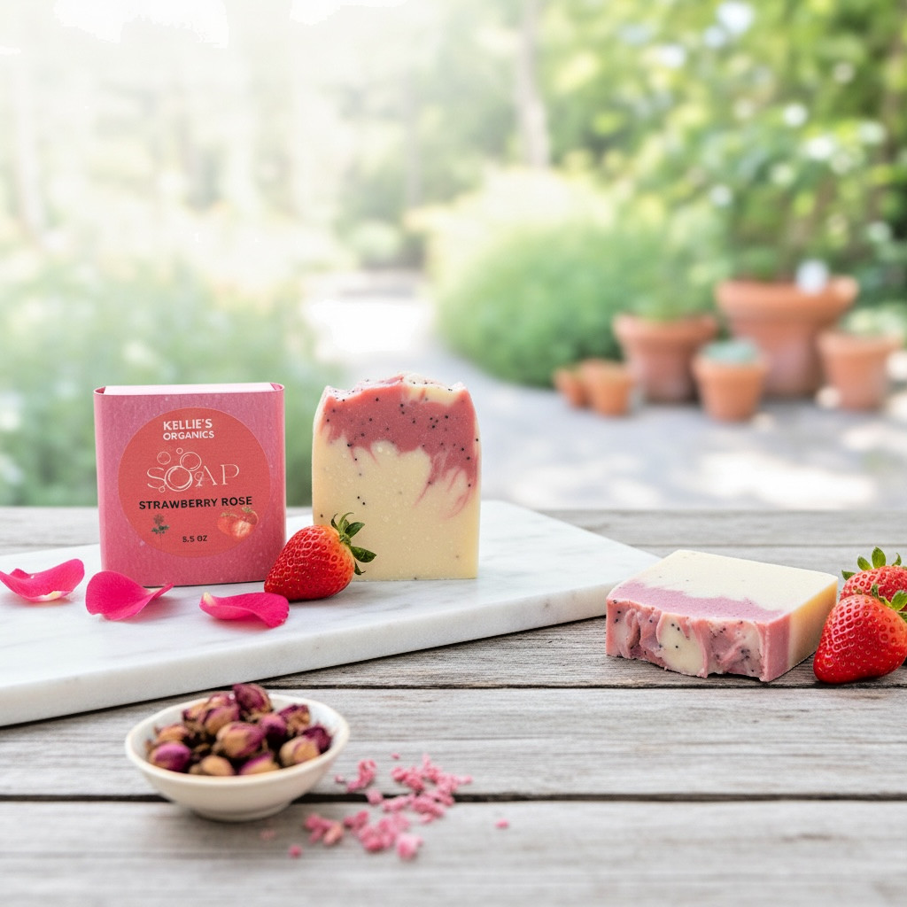 Hand Made Tallow Soap Bar Strawberry Rose | Moisturizing Handmade Soap (2 Pack)