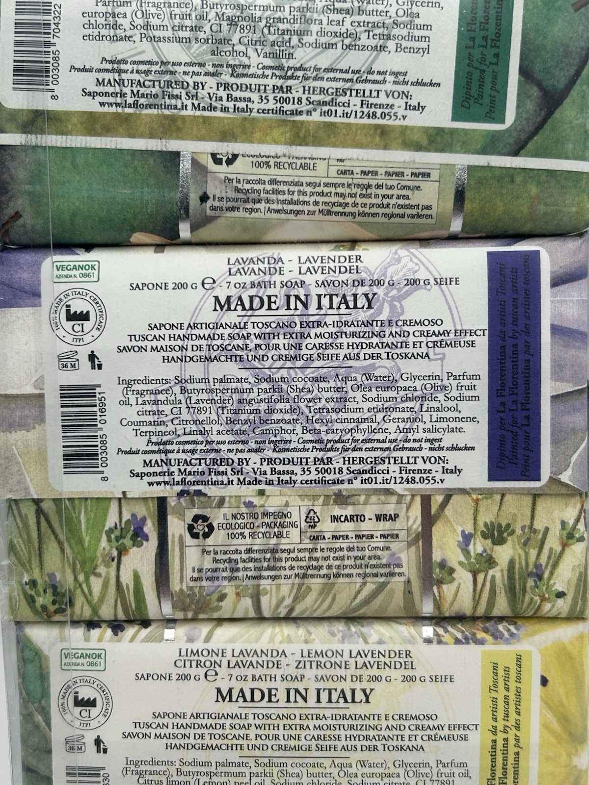 3 Pack La Florentina Bar Soap Set Lemon Lavender / Magnolia / Lavender 7oz Each