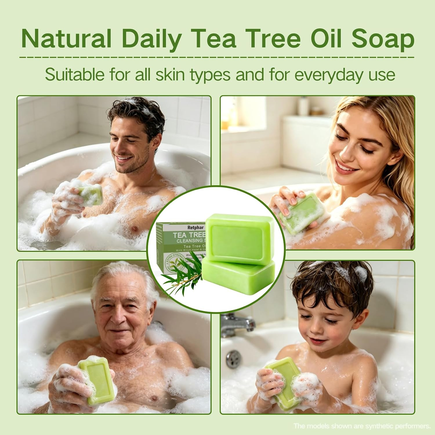 Antifungal Tea Tree Oil Soap Bar, 4.2 Oz Each 2 Pack | Green Herbal Cleansing, F