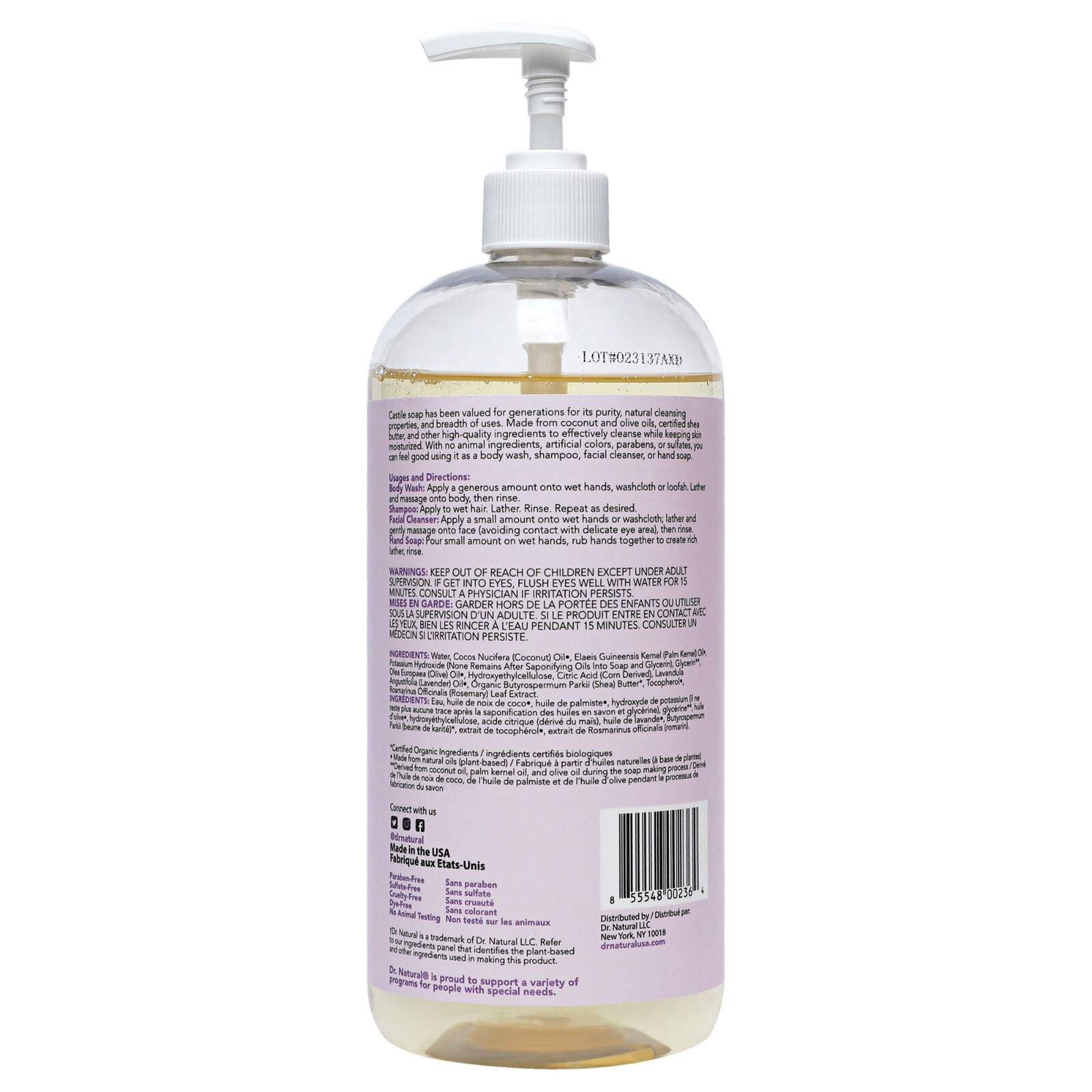 “Dr. Natural Castile Liquid Soap – Lavender , 32 oz Soap”