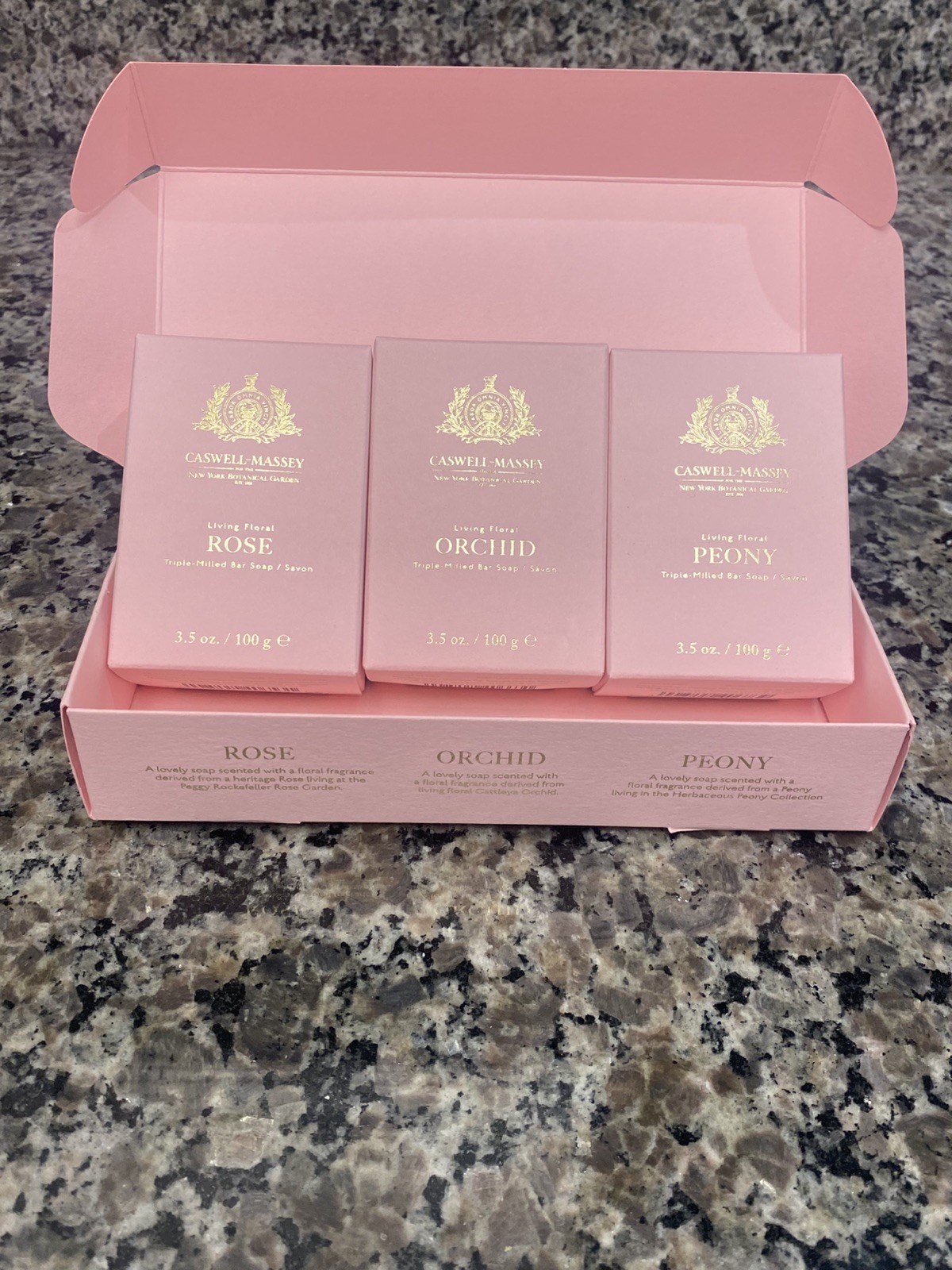 Caswell Massey NY Botanical Gardens Bouquet Soap Set 3 Peony, Orchid , Rose New!