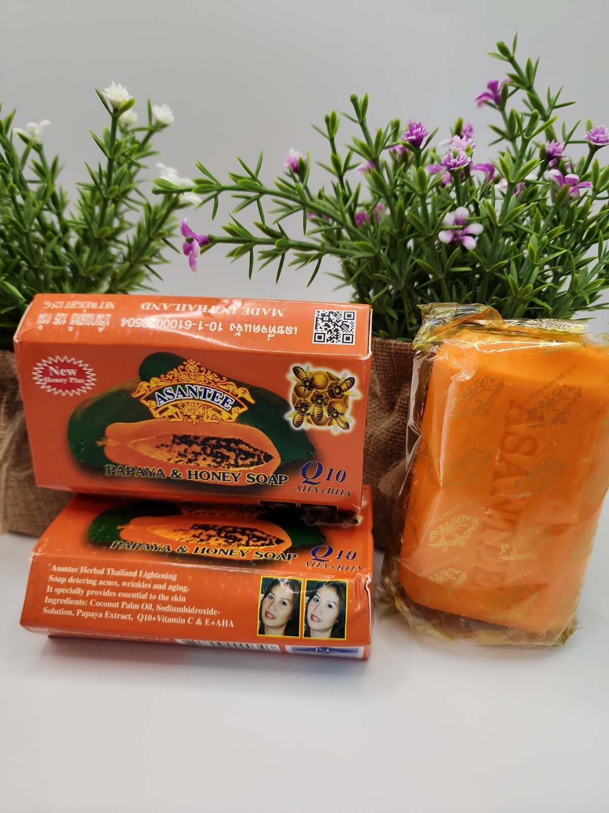 2X Asantee Thai Herbal Papaya Honey Soap with Q10 AHA BHA 125g (SHIPS SAME DAY)