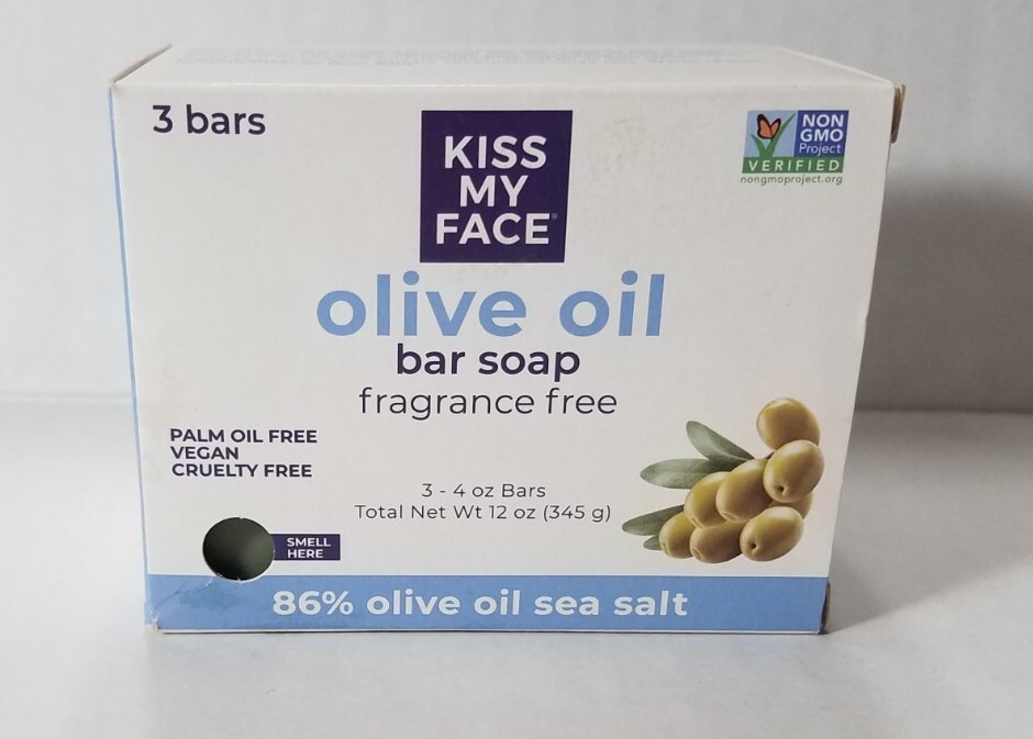 Kiss My Face Olive Oil Vegan Bar Soap Fragrance Free 3pk 4oz Bars NEW