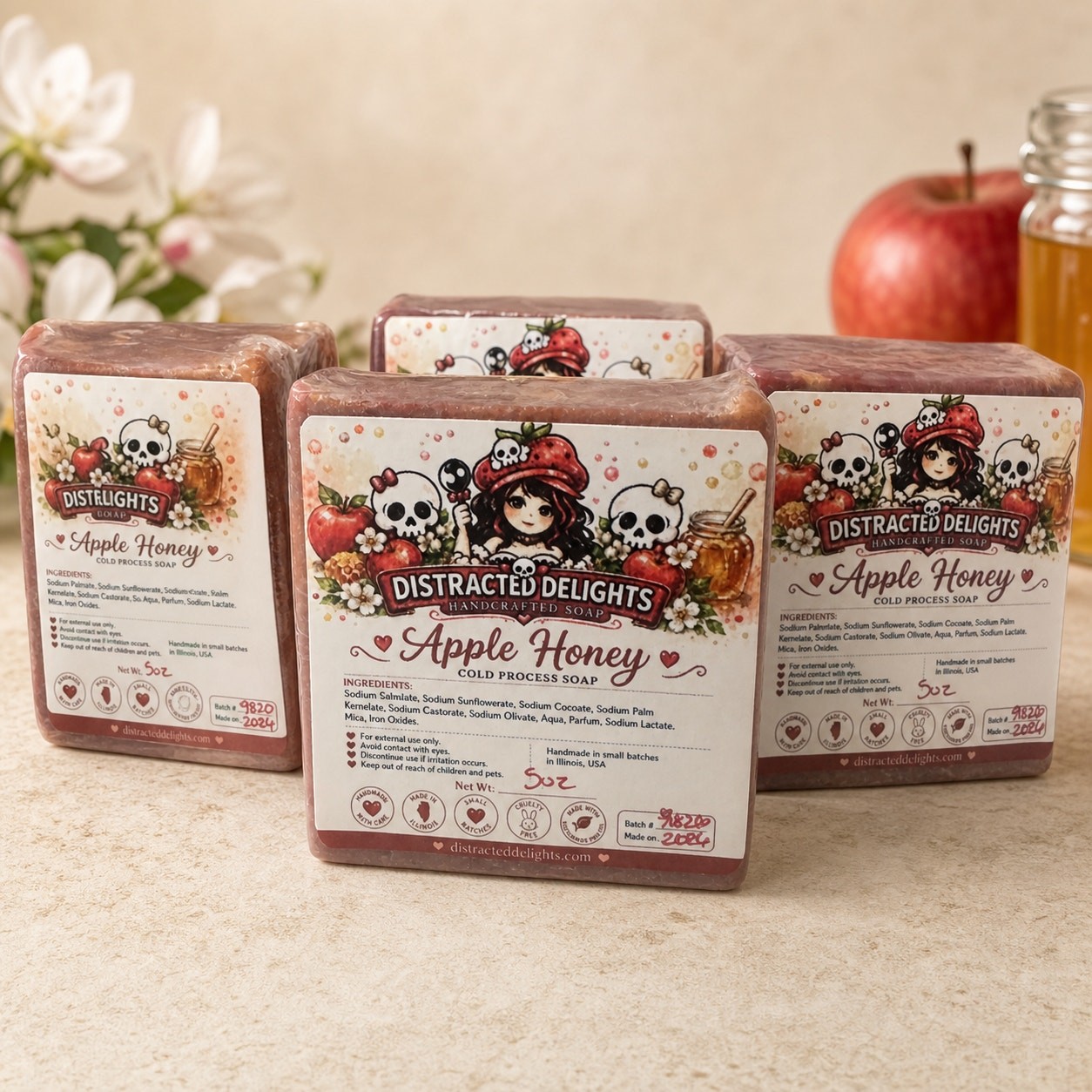 Apple Honey Cold Process Soap – Handmade Artisan Bar, Apple Pear & Honey Scent