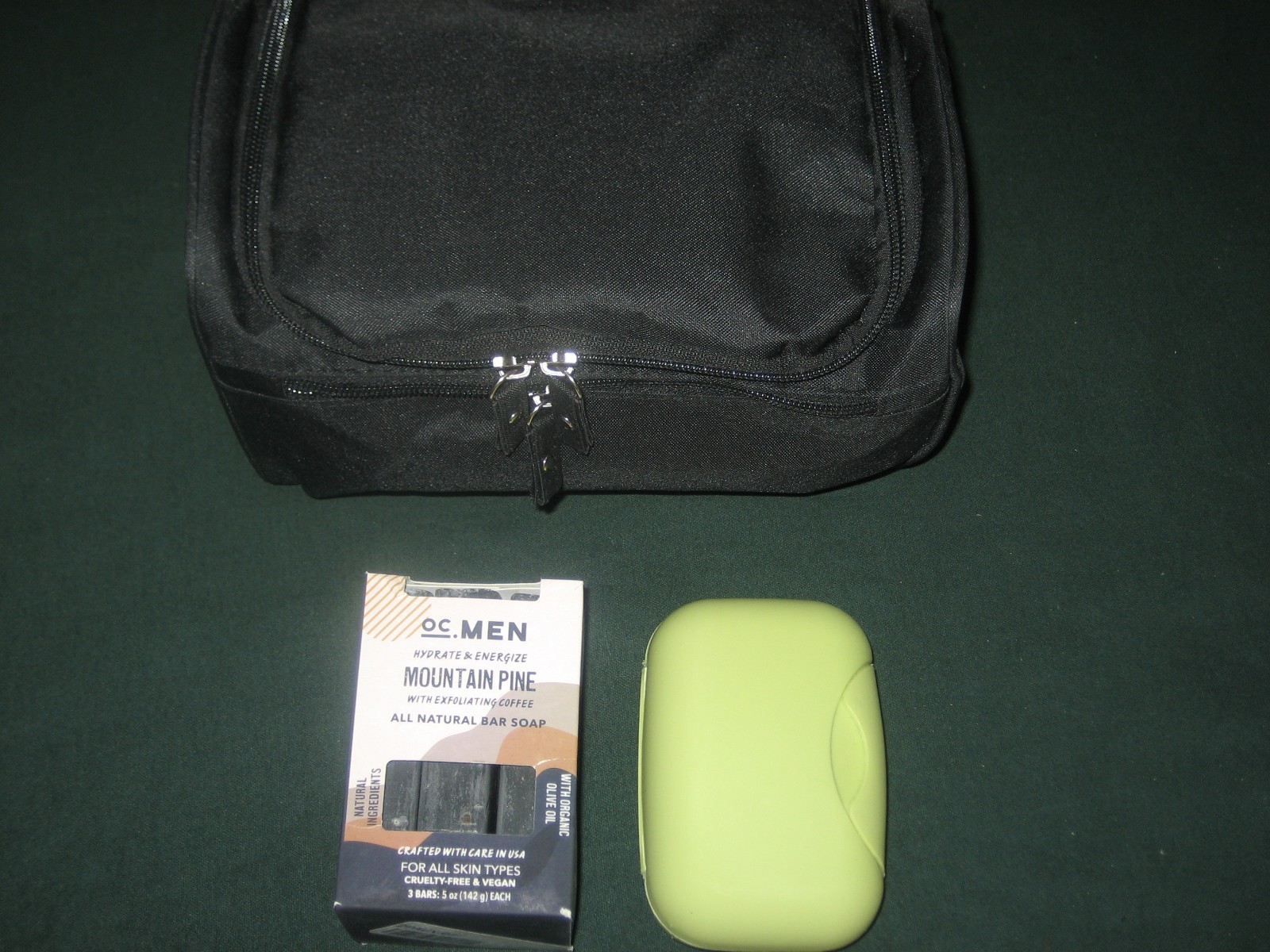 MENS TRAVEL TOILETRY BAG WITH ALL NATURAL OLIVIA 3 BAR SOAP AND CASE free ship