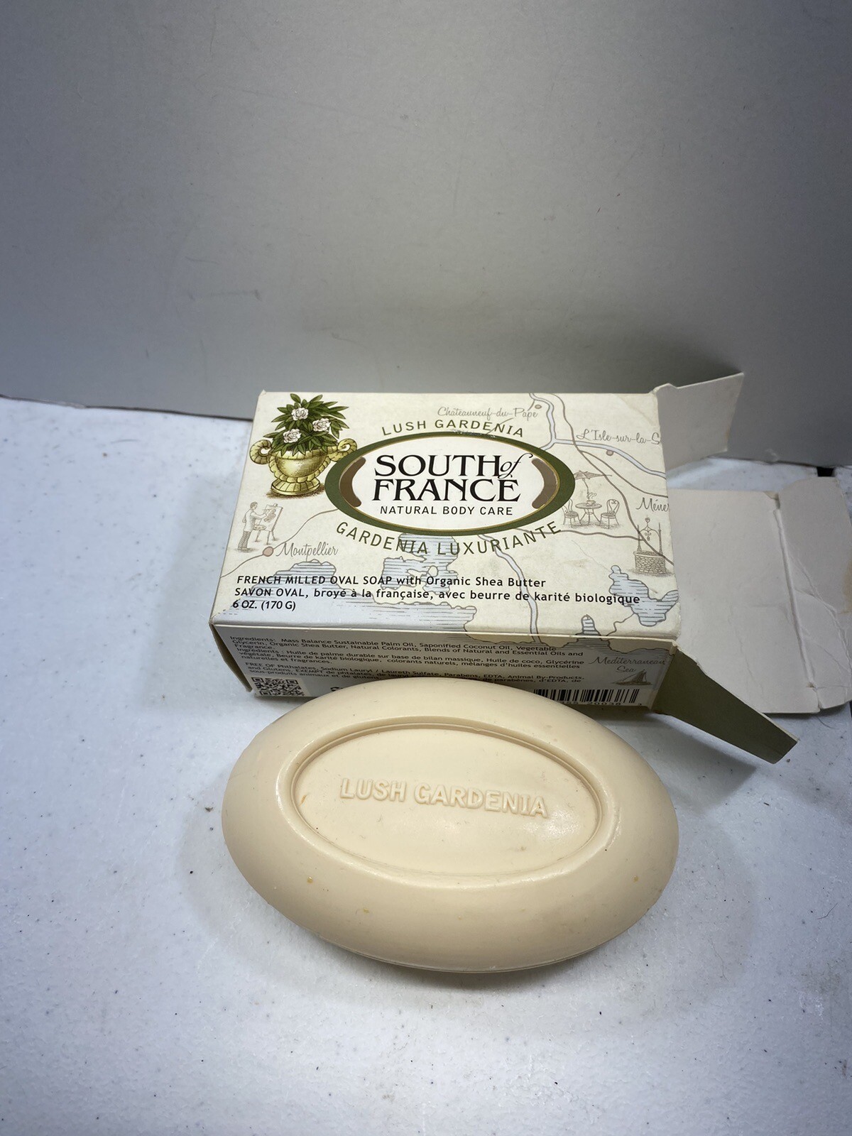 South Of France Milled Bar Soap, Gardenia, 6 Oz Oval Beauty Bath Bathe Collect