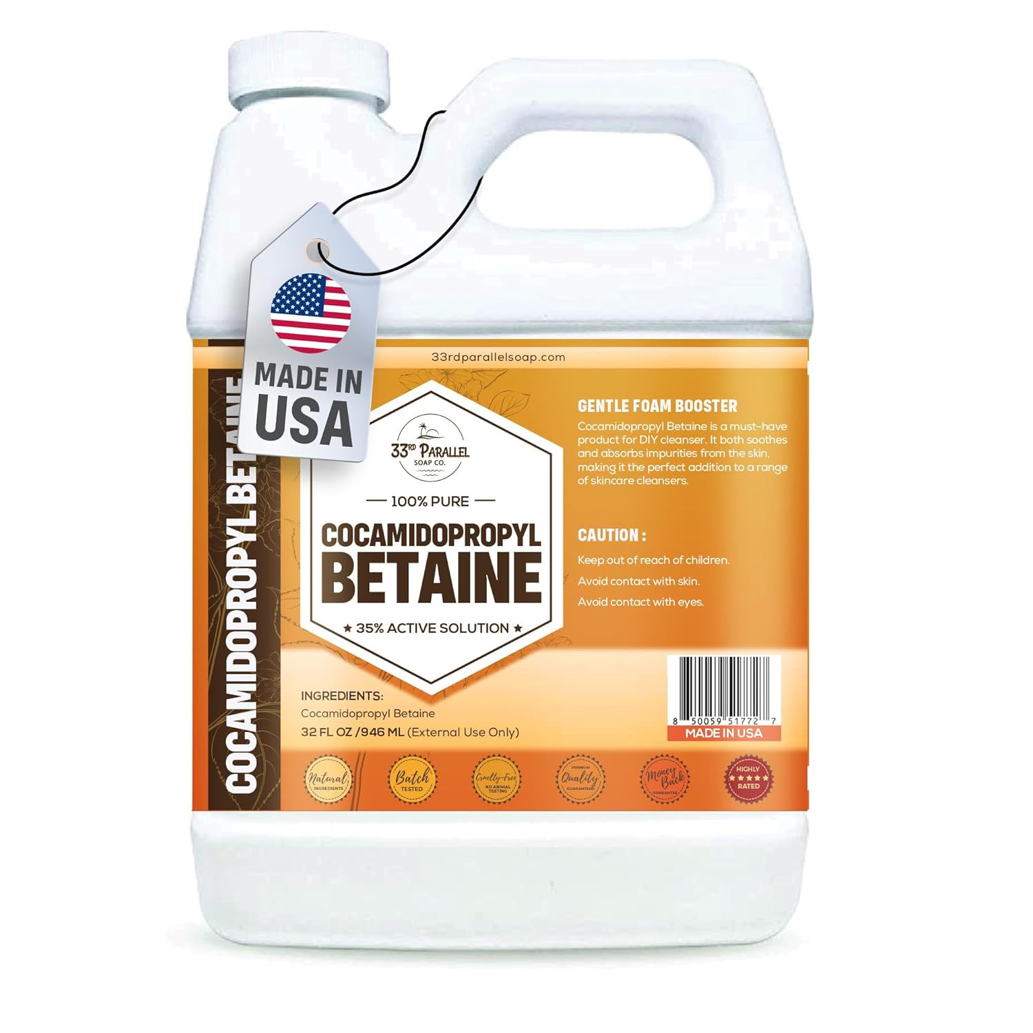 Cocamidopropyl Betaine (32Oz) Natural Surfactant | Premium Coco Betaine Liquid,