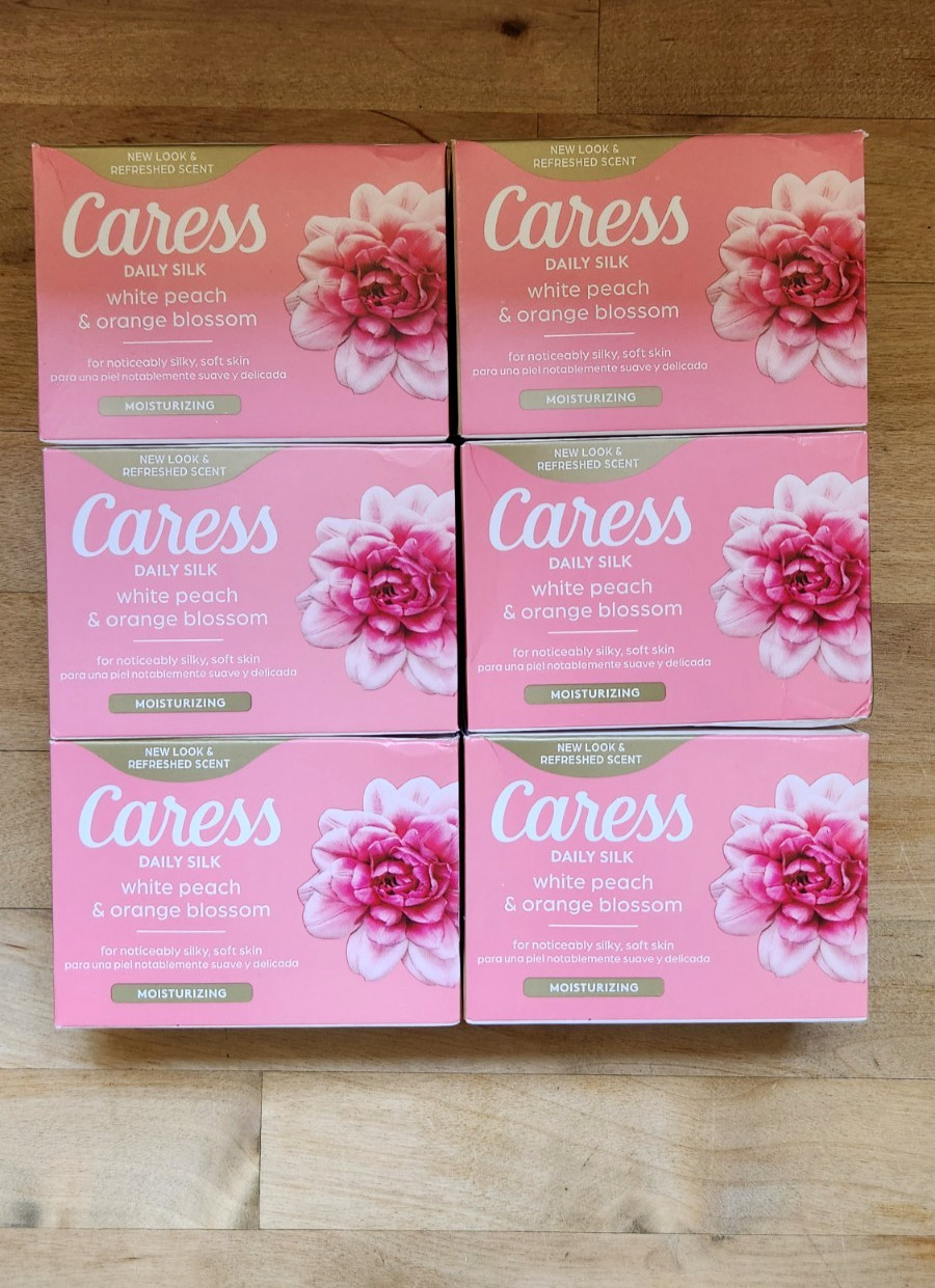 New 6 Count Caress Beauty Bar Soap Daily Silk White Peach & Orange Blossom