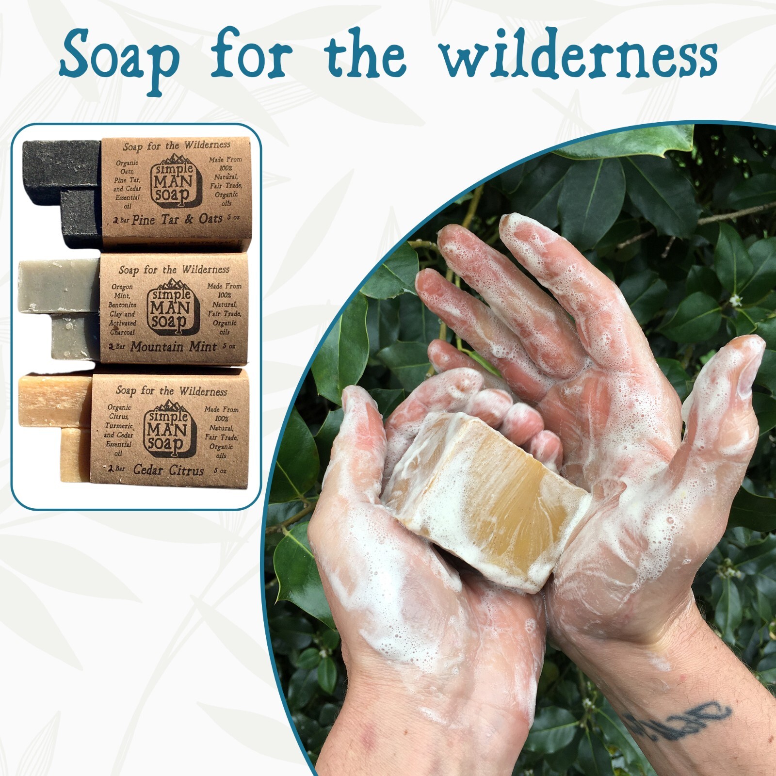 Organic Men’s Bar Soap, Pine Tar Oats Cedar Citrus Mint, Bath Soap by SimpleMan