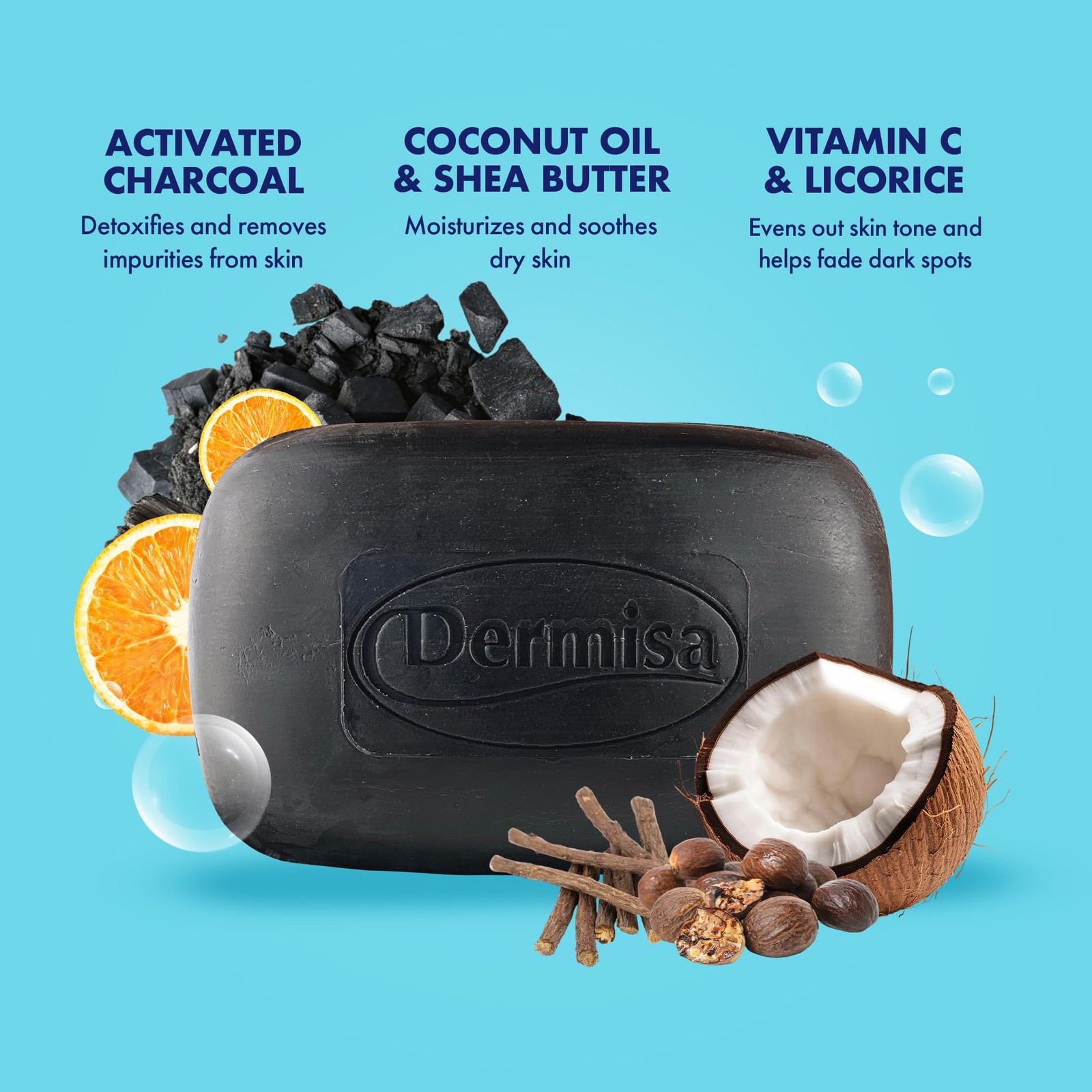 Dermisa Detoxifying Charcoal Bar Soap with Activated 3 Ounce (Pack of 2)