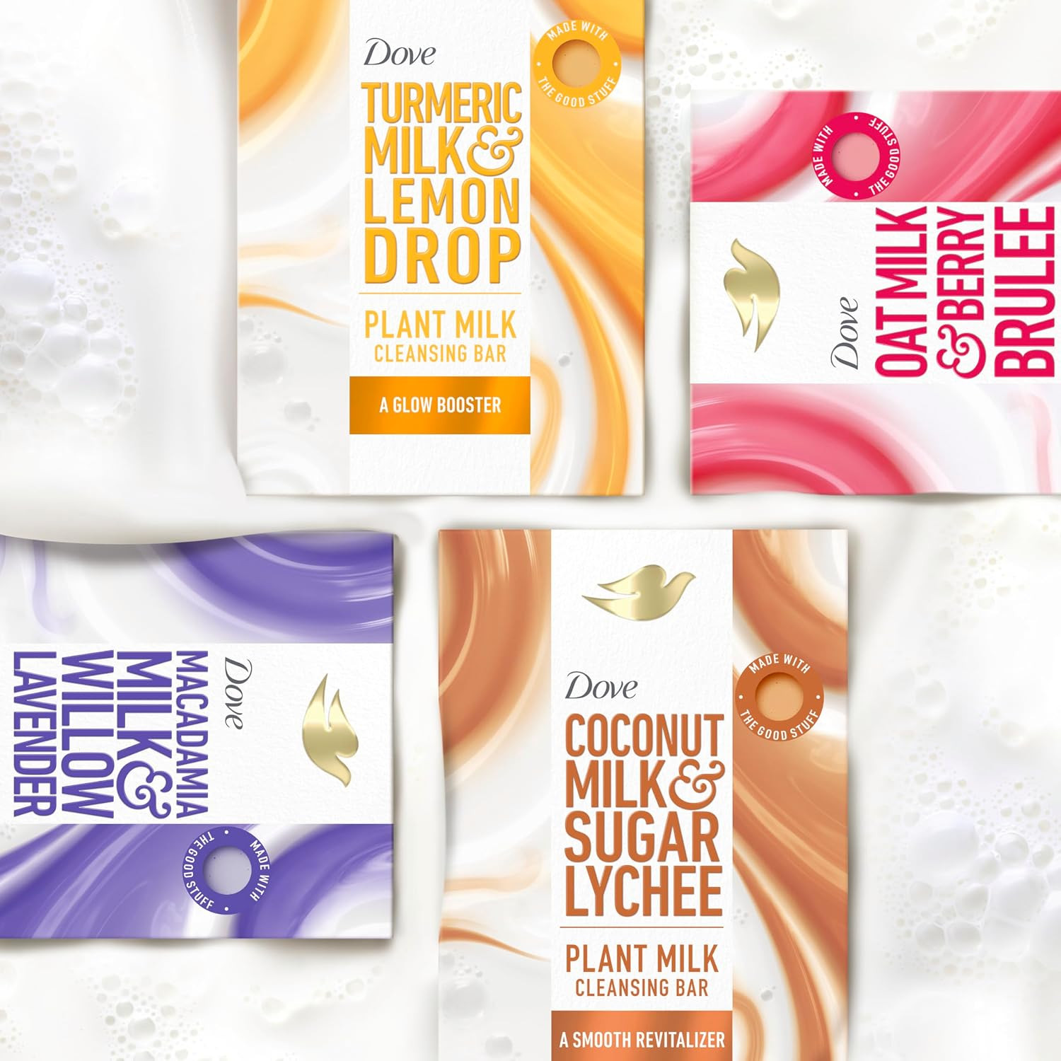 Dove Plant Milk Cleansing Bar Soap Turmeric Milk & Lemon Drop Glow Booster 4 Cou