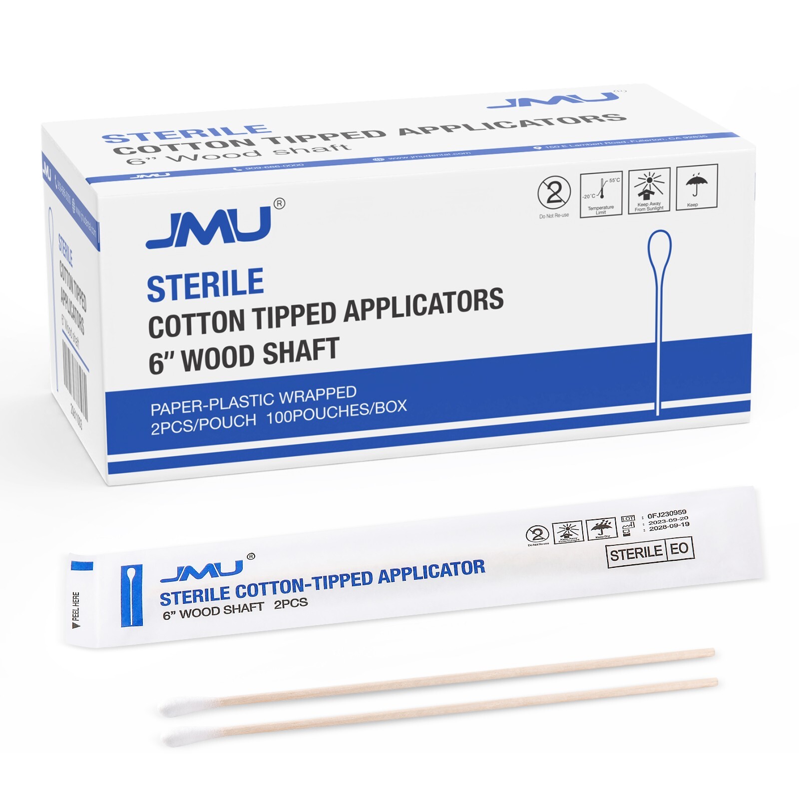 200pcs Sterile Cotton Swab Tipped Applicator, 6” Dental Medical Makeup