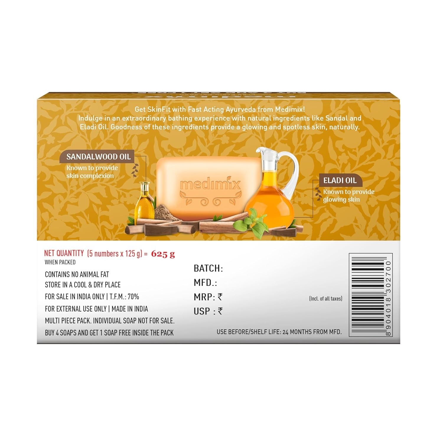 Medimix Ayurvedic Natural Glycerine Bathing Bar 125gm (Pack Of 3 )