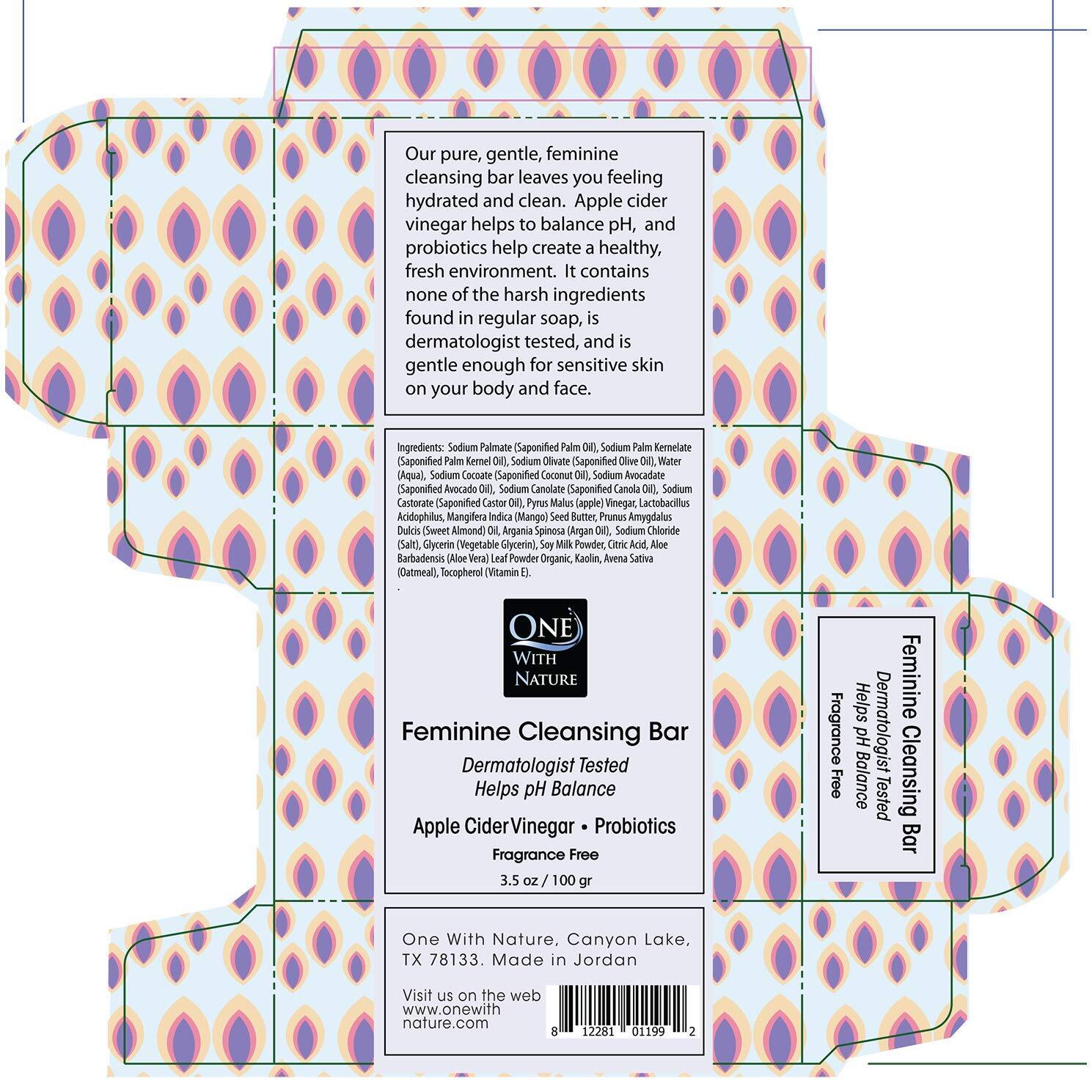 One With Nature 3 Pack Feminine Bar Soap 3.5oz Natural Skin Cleaning Agent