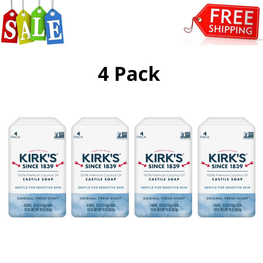 Kirk’s Castile Soap, Premium Coconut Oil, Original Fresh Scent, 4oz Bars, 16Pack