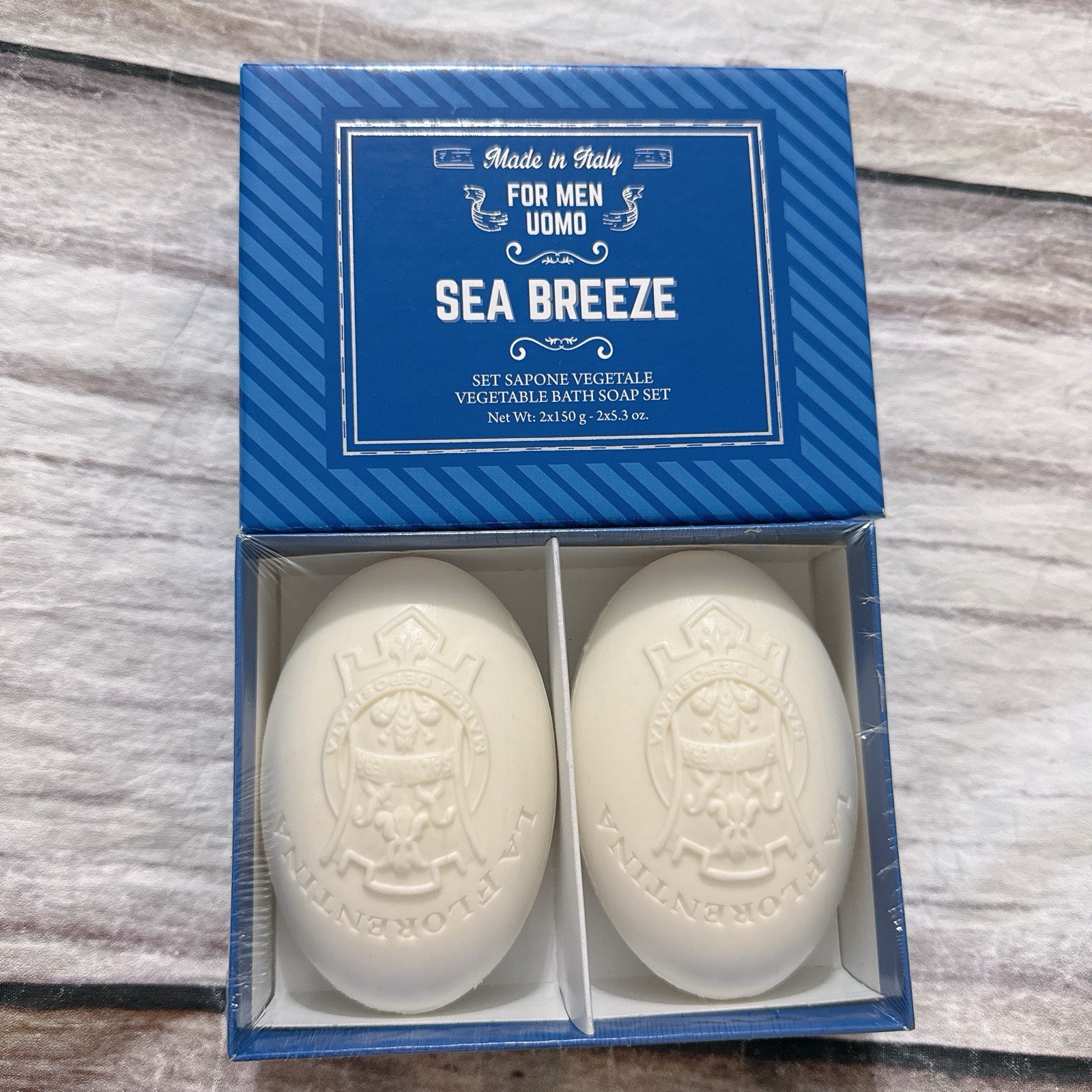 SAPONERIE MARIO FISSI SRL 2×5.3 Oz SEA BREEZE Men Bar Soaps GIFTBOX Italy
