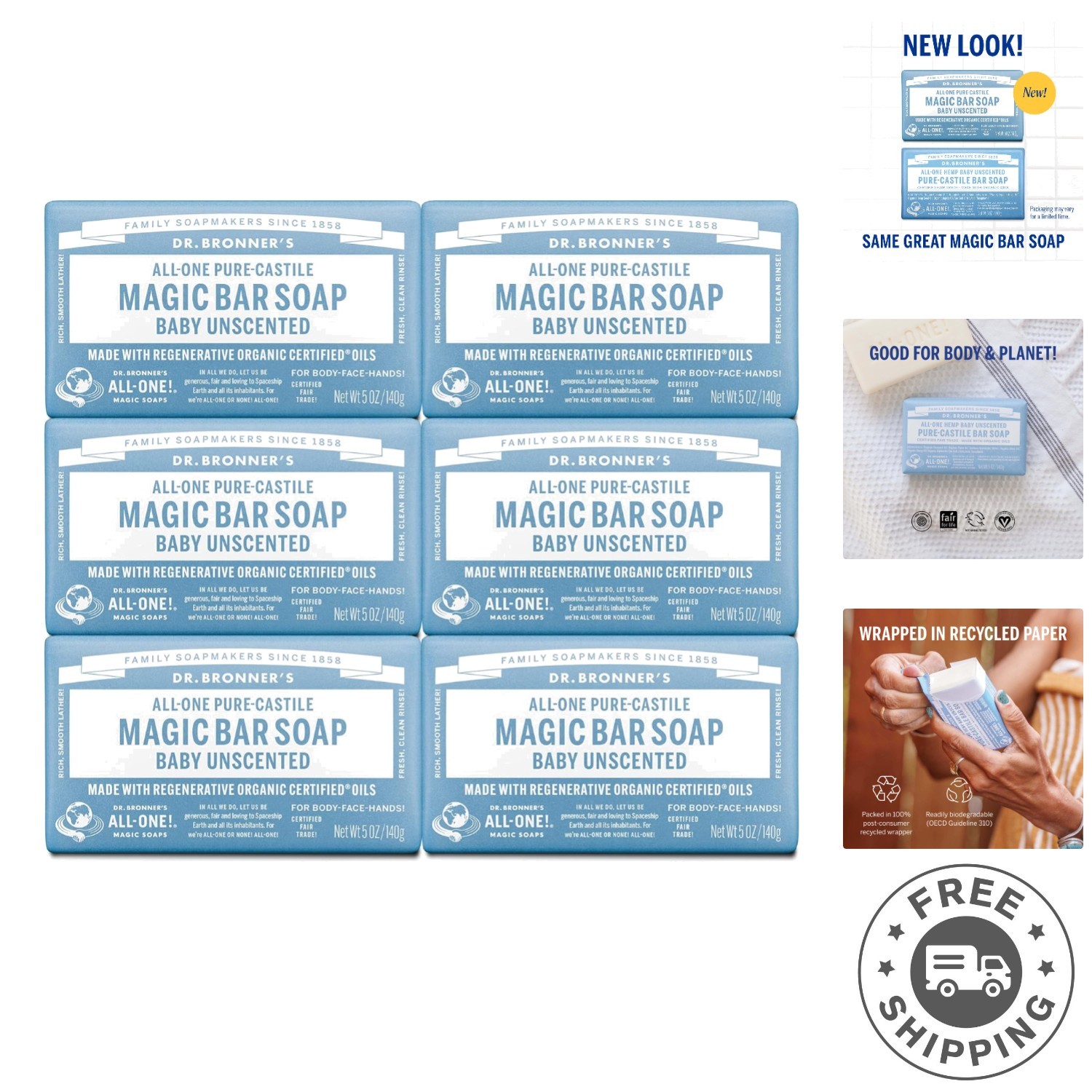 Organic Unscented Baby Soap Bars – 5 oz, 6-Pack Pure-Castile for Soft Skin