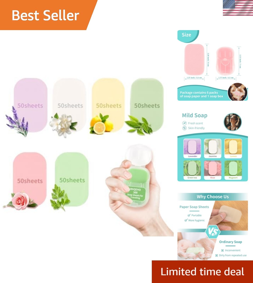 300 Paper Soap Sheets for Travel – 6packs Travel Size Foaming Hand Soap Sheet…