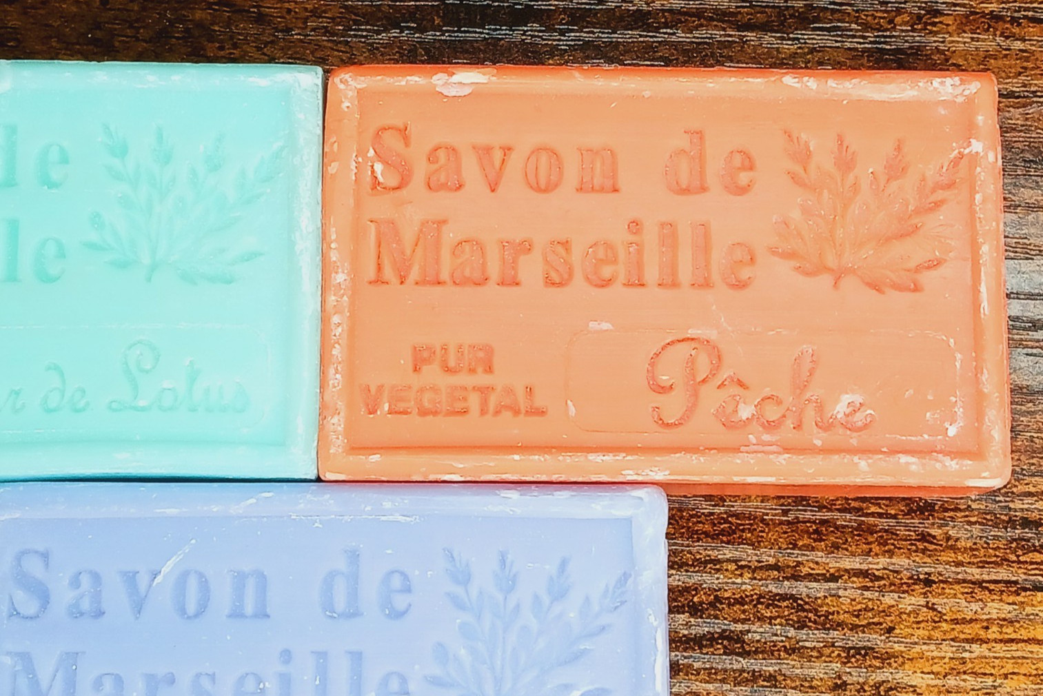 NEW 3 Savon De Marseille Bar Soap (Made In France) Lavender Peach Lotus Flower