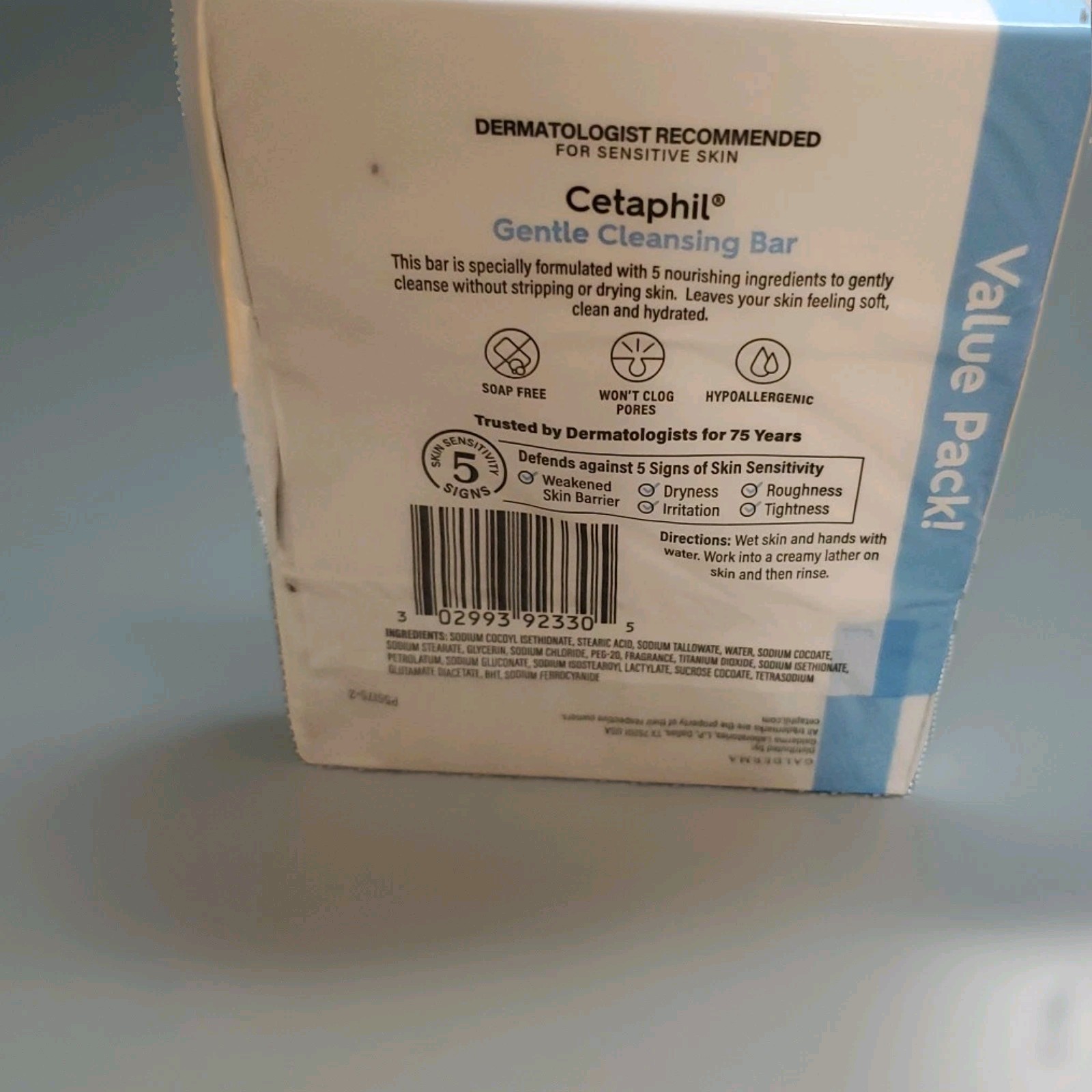 CETAPHIL Gentle Cleansing Bar Soap Nourishing Dry Sensitive Skin 4.5oz, 3-Pack