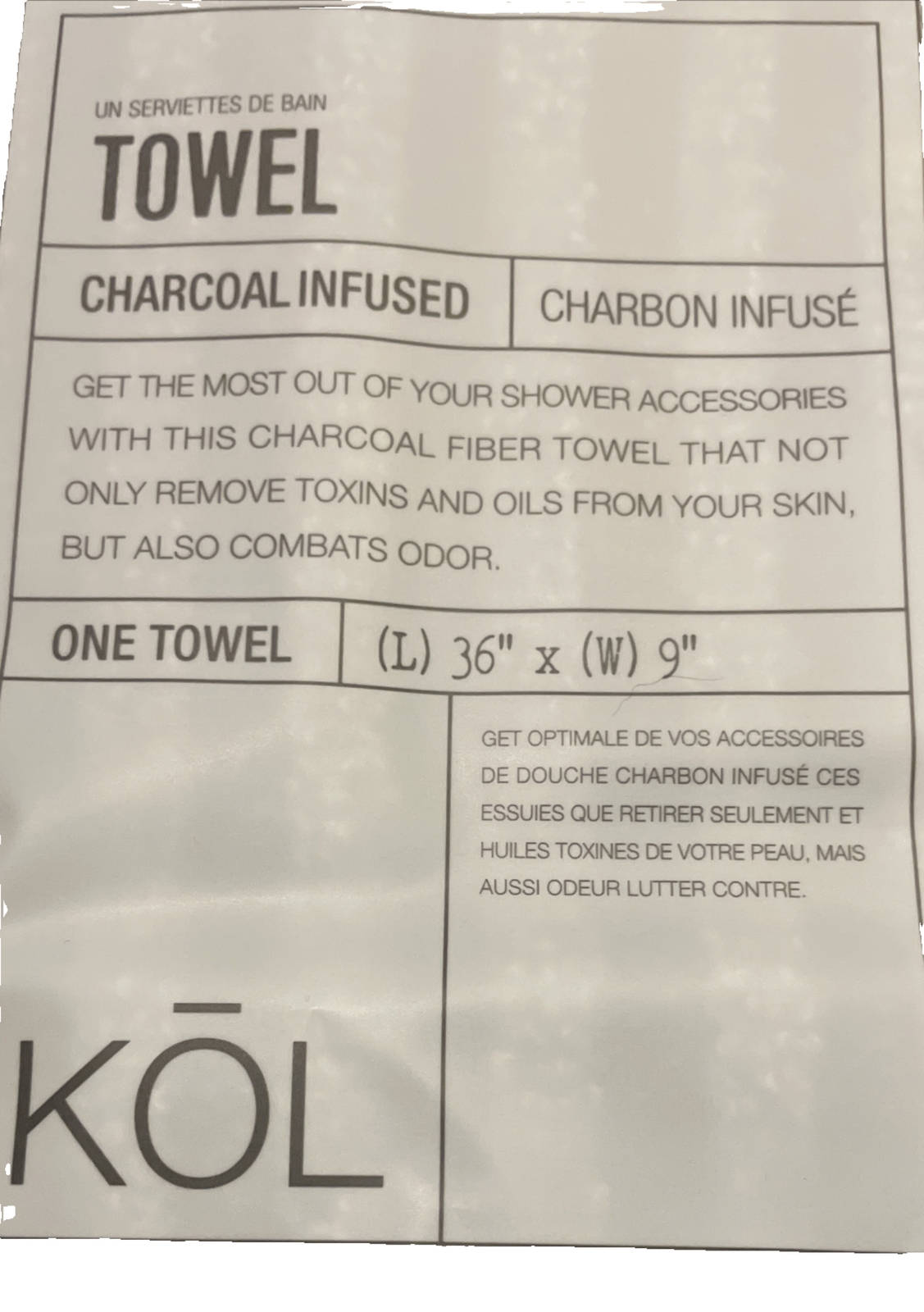 Donnamax KOL Charcoal Infused Towel 36″x9″ Black/Gray Striped (NEW)