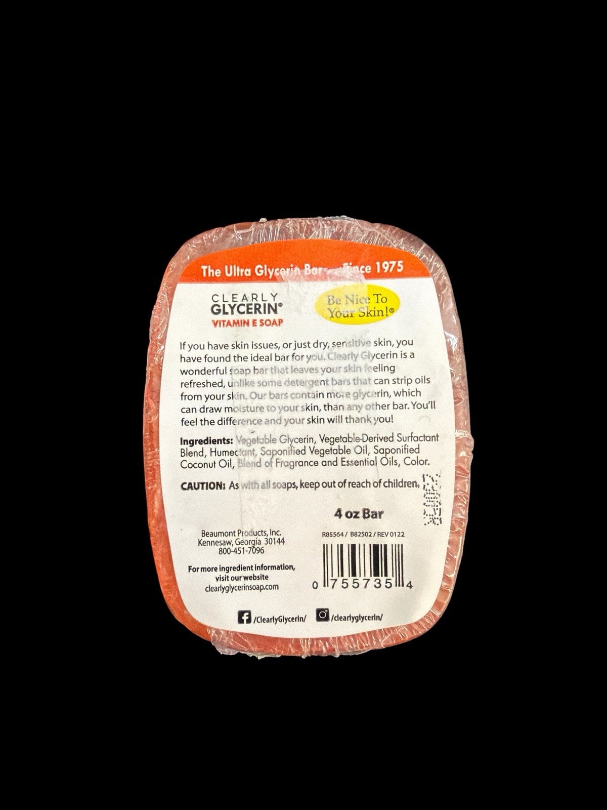 Clearly Glycerin Vitamin E Bar Soap 4 Oz Brand New