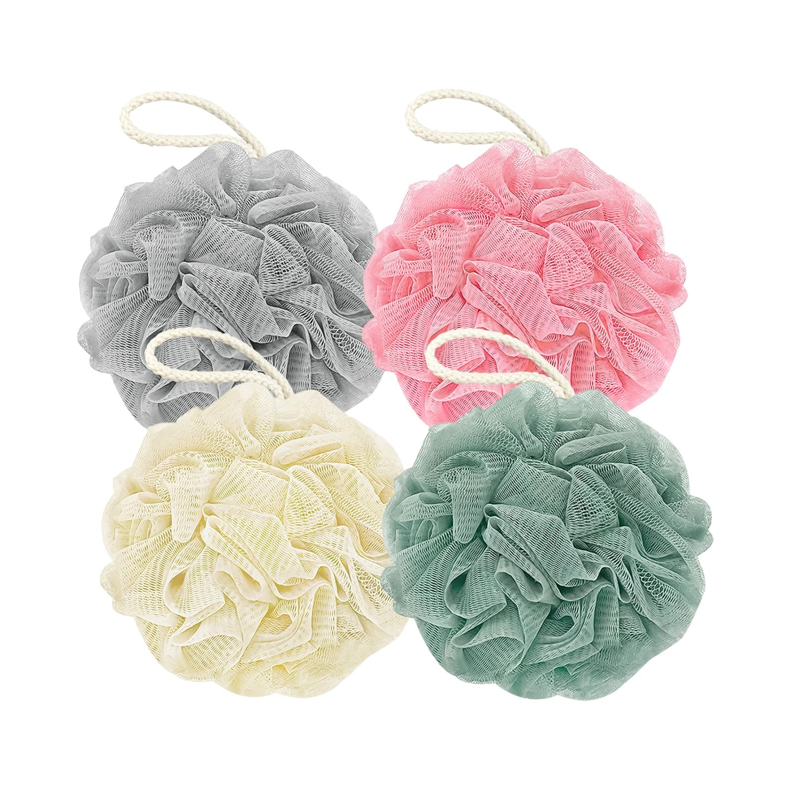 Rnoafmu Shower Loofah Bath Sponge, 60G 1 Count (Pack of 4), Ice Cream