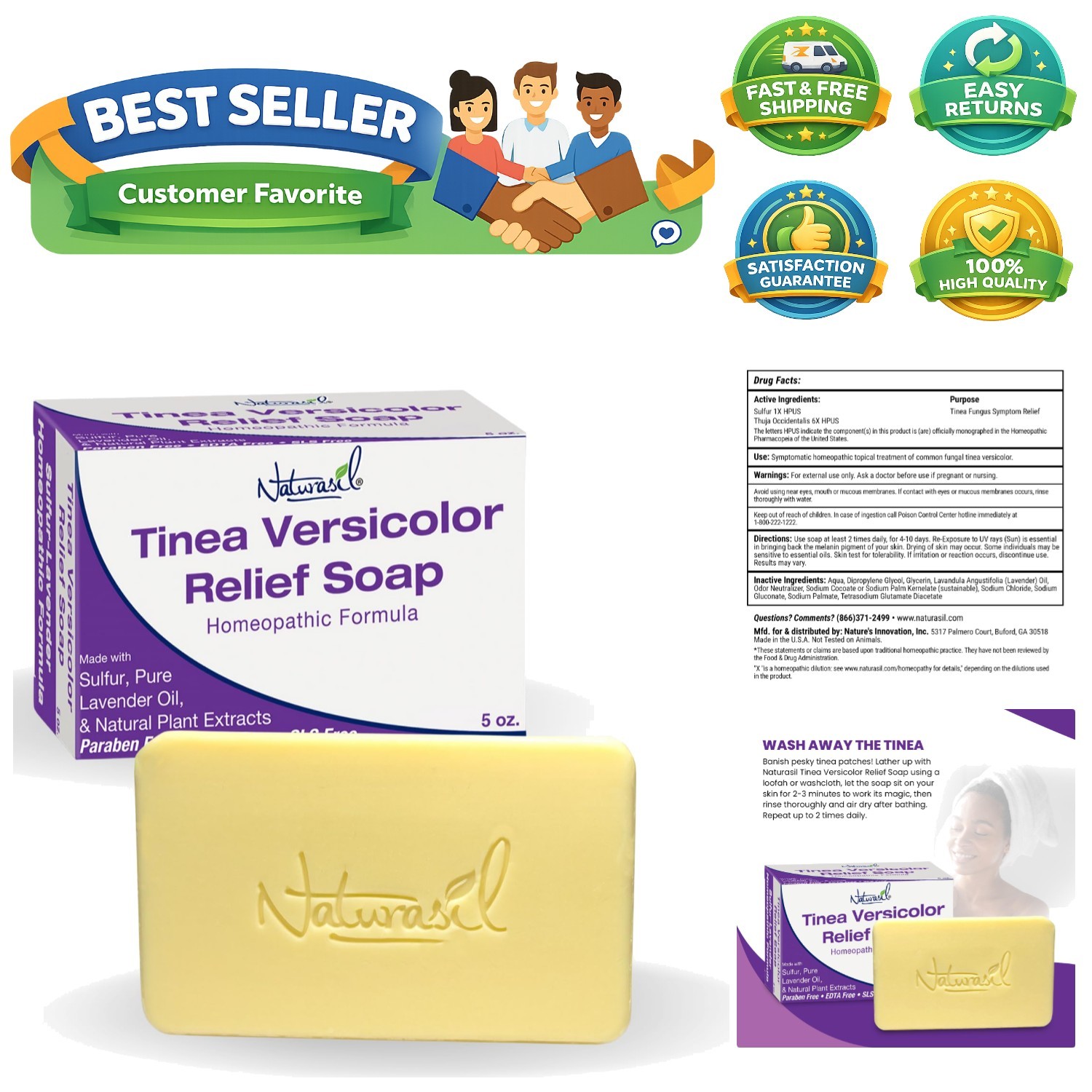 Natural Tinea Versicolor Relief Anti-Itch Sulfur Soap | Best for Tinea, Ringw…