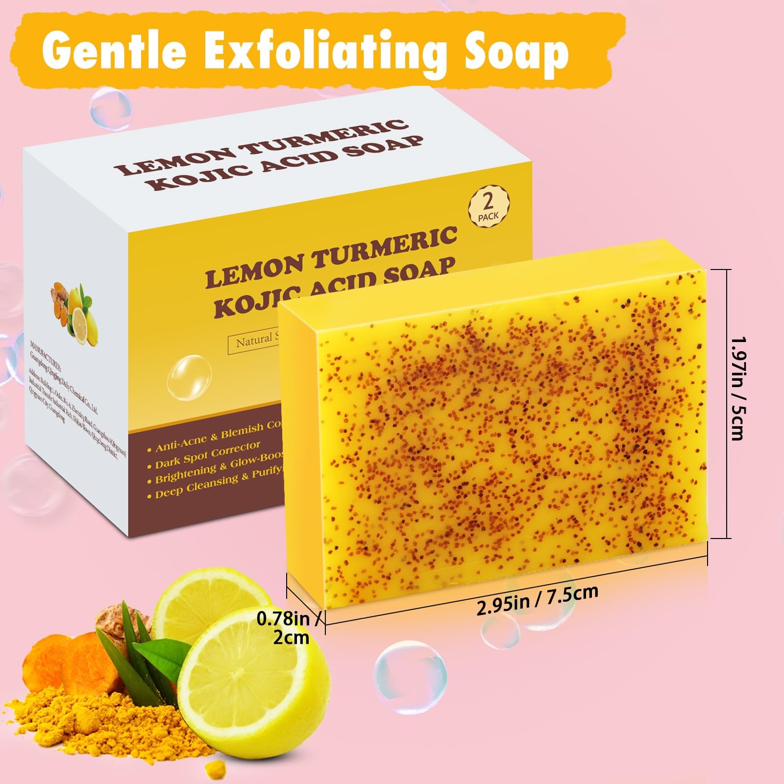 Lemon Turmeric Kojic Acid Soap Bar, Turmeric Soap Bar with Vitamin E for Dry …
