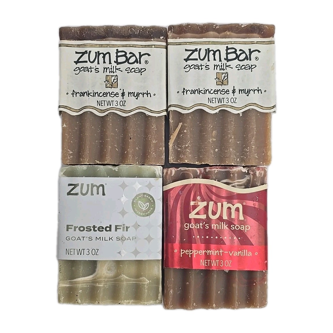 4-PACK Zum Bar Goat’s Milk Soap Peppermint Vanilla Frosted Fir Frankincense 3 oz
