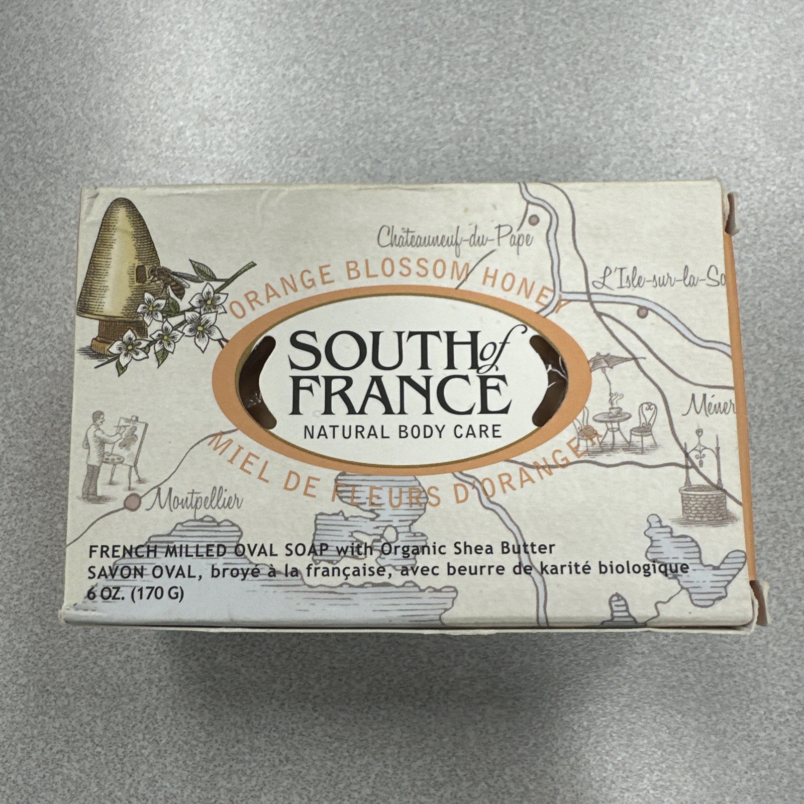 SOUTH OF FRANCE Orange Blossom Honey French Milled Oval Bar Soap 6 oz