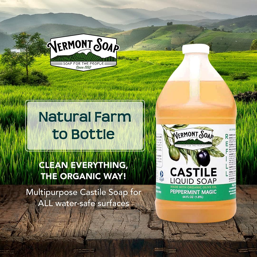 Vermont Castile Soap Peppermint, Gentle Liquid for 64 Fl Oz (Pack of 1)