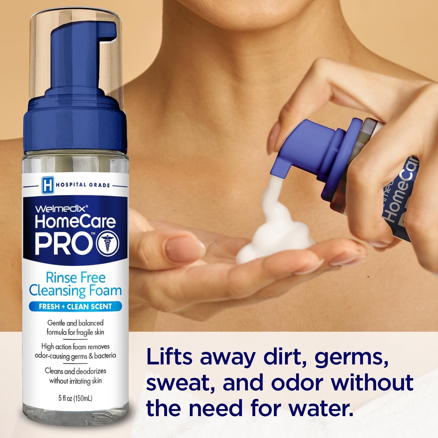 No Rinse Cleansing Foam – Rinse Free & Waterless Body Wash, 3-in-1 Shampoo &