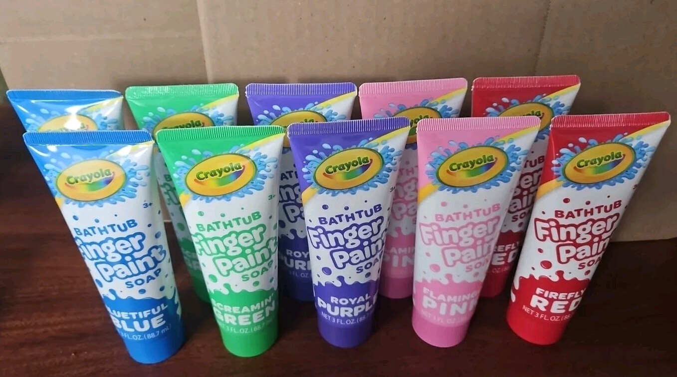 LOT of 10 Crayola Bathtub Finger Paint Soap Kids 3oz: Blue Red Green Pink Purple