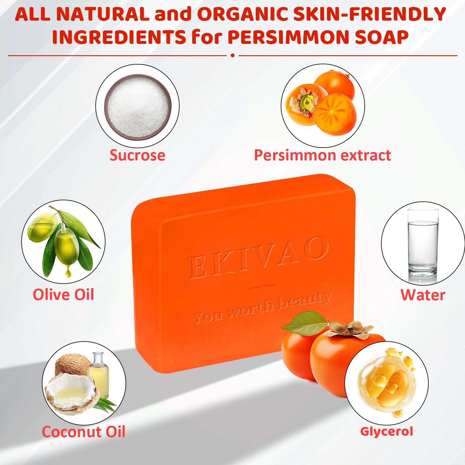 Natural Persimmon Soap Bar 3-Pack for Odor Control – Organic Deodorant Soap